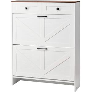 imageVEVOR Shoe Cabinet with 3 Flip Drawers Shoe Storage Cabinet for Entryway Free Standing Shoe Storage Organizer with Side Hooks for Heels Boots Slippers in Hallway Living Room315W 2 Drawers2 Storage Drawers