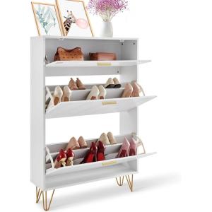 imageVEVOR Shoe Cabinet with 3 Flip Drawers Shoe Storage Cabinet for Entryway Free Standing Shoe Storage Organizer with Side Hooks for Heels Boots Slippers in Hallway Living Room315W 3 Drawers