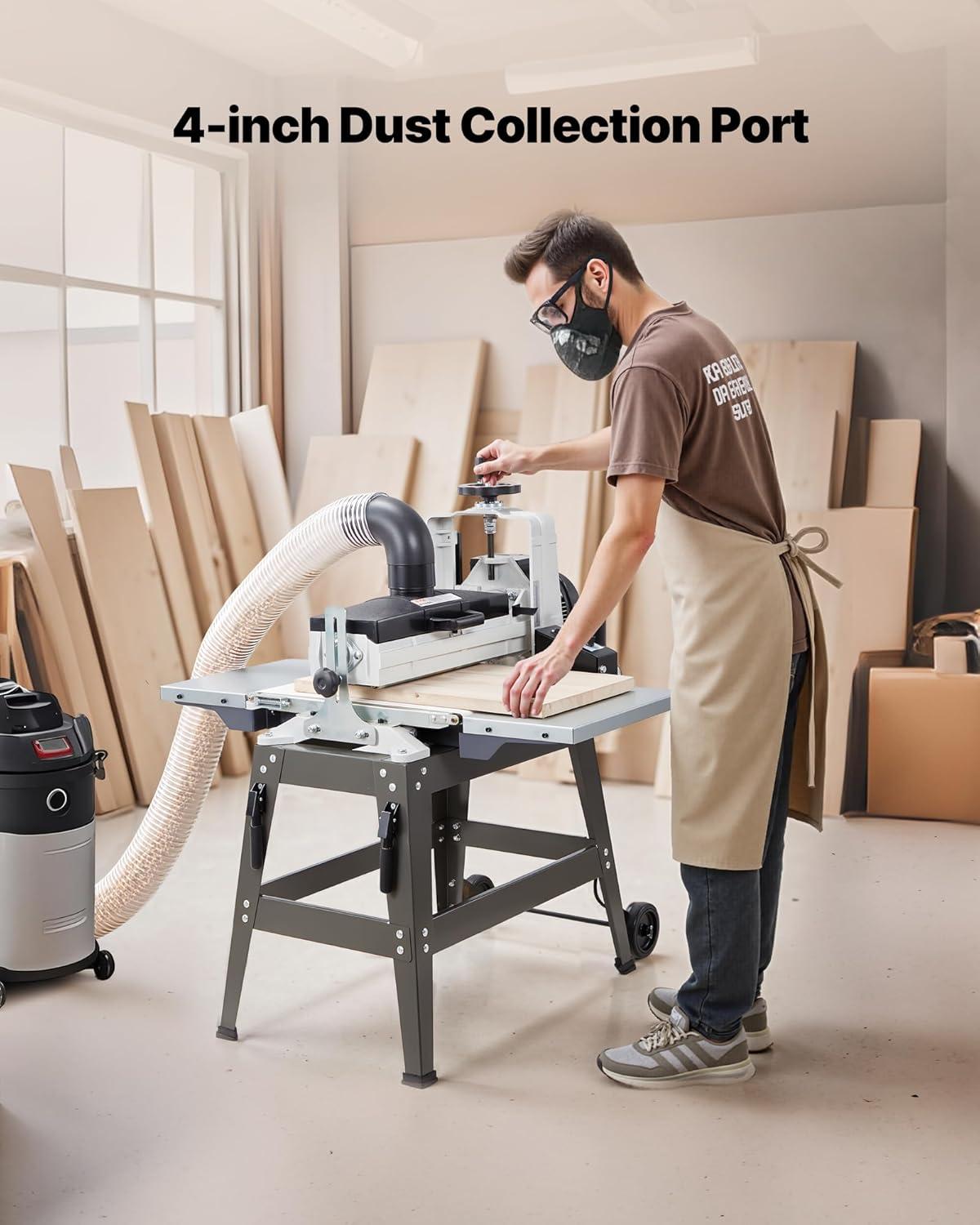 imageVEVOR 22quot Drum Sander with Stand ampamp Extension Tables 175HP 1440RPM Dual Motor Drum Sander for Woodworking  Variable Speed Conveyor Belt 4quot Dust Collection Port for Cabinet ampamp Furniture Finishing16Inch