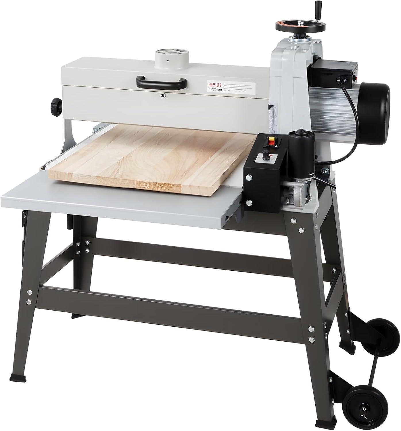 imageVEVOR 22quot Drum Sander with Stand ampamp Extension Tables 175HP 1440RPM Dual Motor Drum Sander for Woodworking  Variable Speed Conveyor Belt 4quot Dust Collection Port for Cabinet ampamp Furniture Finishing22Inch