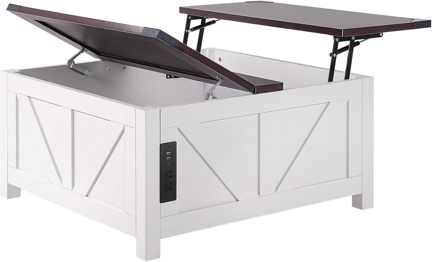 imageVEVOR 315quot Farmhouse Coffee Table Hinged Lift Top Coffee Square Table with Storage Compartment Wooden Rustic Cocktail Table for Living Room Bedroom Apartment Studio Gray ampamp White36 Inch