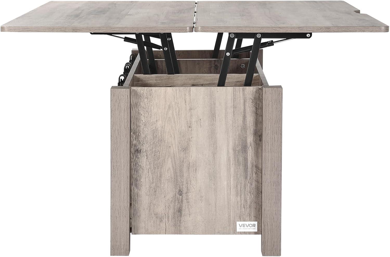 imageVEVOR 394 in Farmhouse Lift Top Coffee Table Rustic Center Table with Barn Door and Hidden Storage Compartment Modern Rectangle Lifting Tabletop for Living Room Office Home Easy Assembly BrownOak Grey