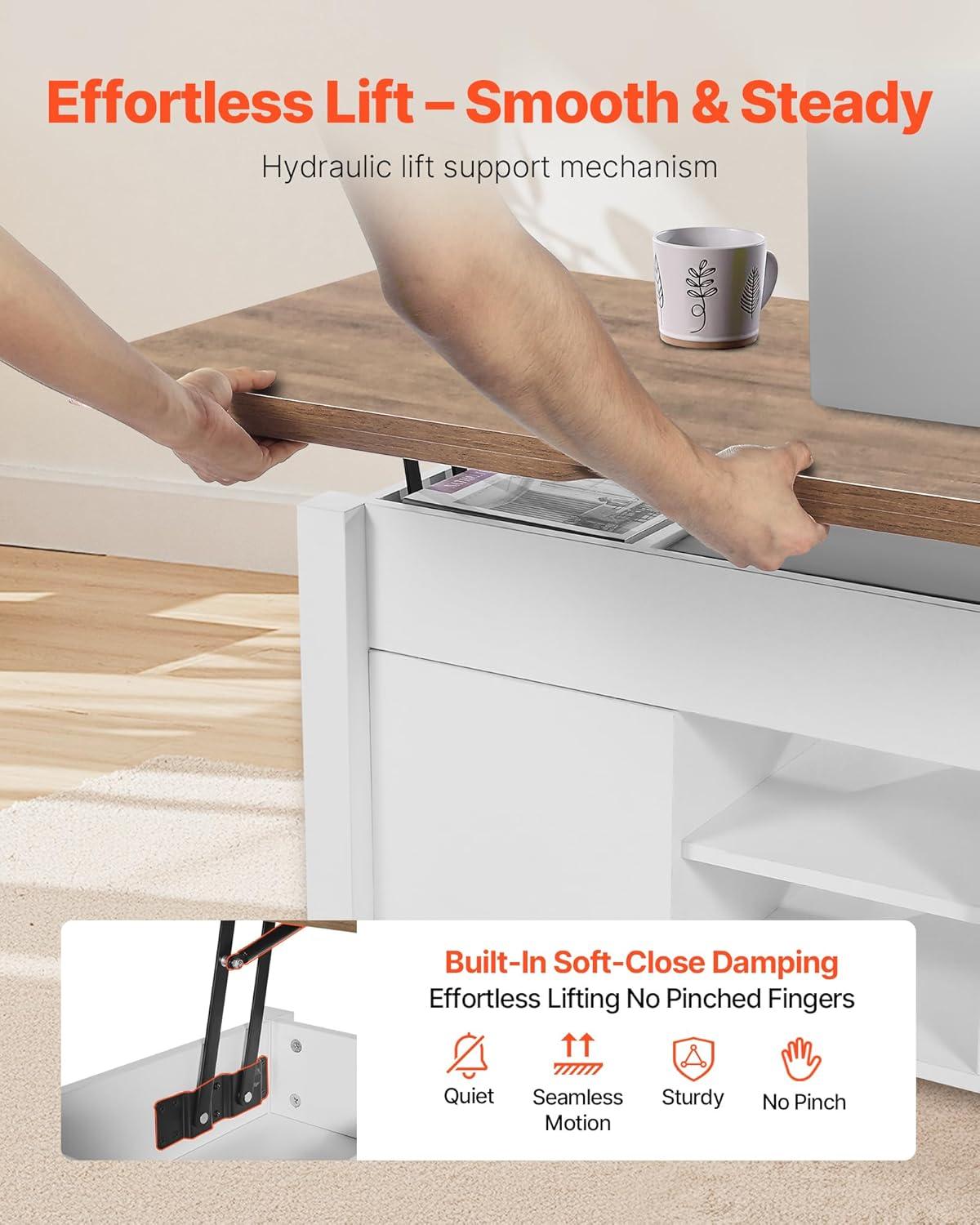 imageVEVOR 394 in Farmhouse Lift Top Coffee Table Rustic Center Table with Barn Door and Hidden Storage Compartment Modern Rectangle Lifting Tabletop for Living Room Office Home Easy Assembly BrownWhite Rustic Brown