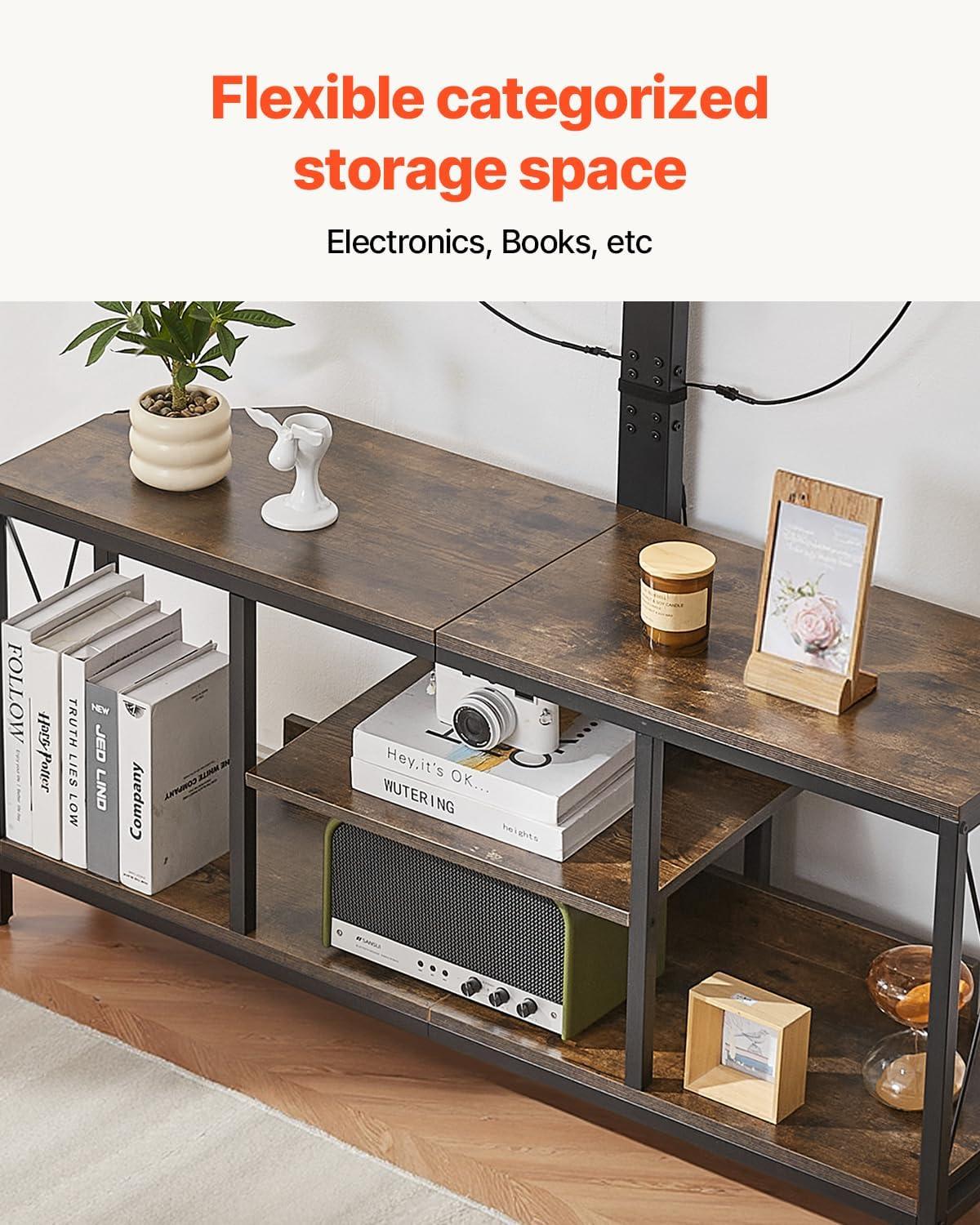 imageVEVOR 45quot TV Stand with Mount for up to 75 in TVs Entertainment Center with Power Outlet ampamp LED Lights Height Adjustable TV Console with Mount with 3 Tiers Storage Cabinets for Bedroom Living Room