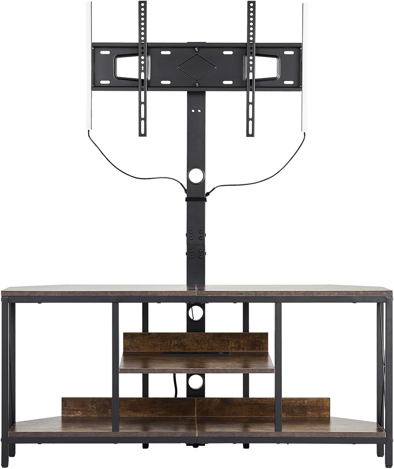 imageVEVOR 45quot TV Stand with Mount for up to 75 in TVs Entertainment Center with Power Outlet ampamp LED Lights Height Adjustable TV Console with Mount with 3 Tiers Storage Cabinets for Bedroom Living Room