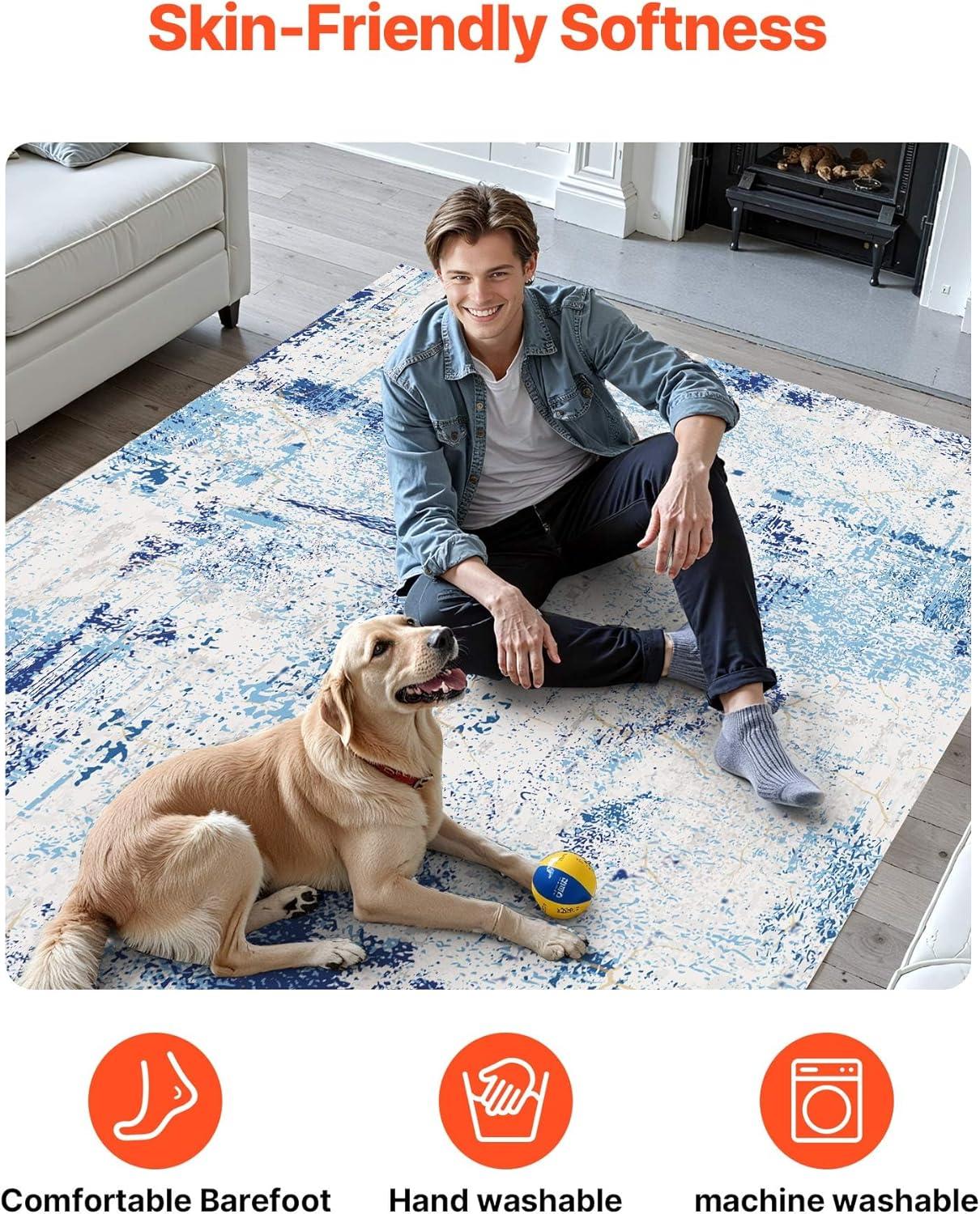 imageVEVOR 6 x 9 ft Area Rug Large Washable Boho Rug NonSlip and TearResistant Soft Carpet Pet ampamp Child Friendly Bohemian Area Rugs Indoor Mat for Bedroom Living Room Kids Room Entryway GrayBlue