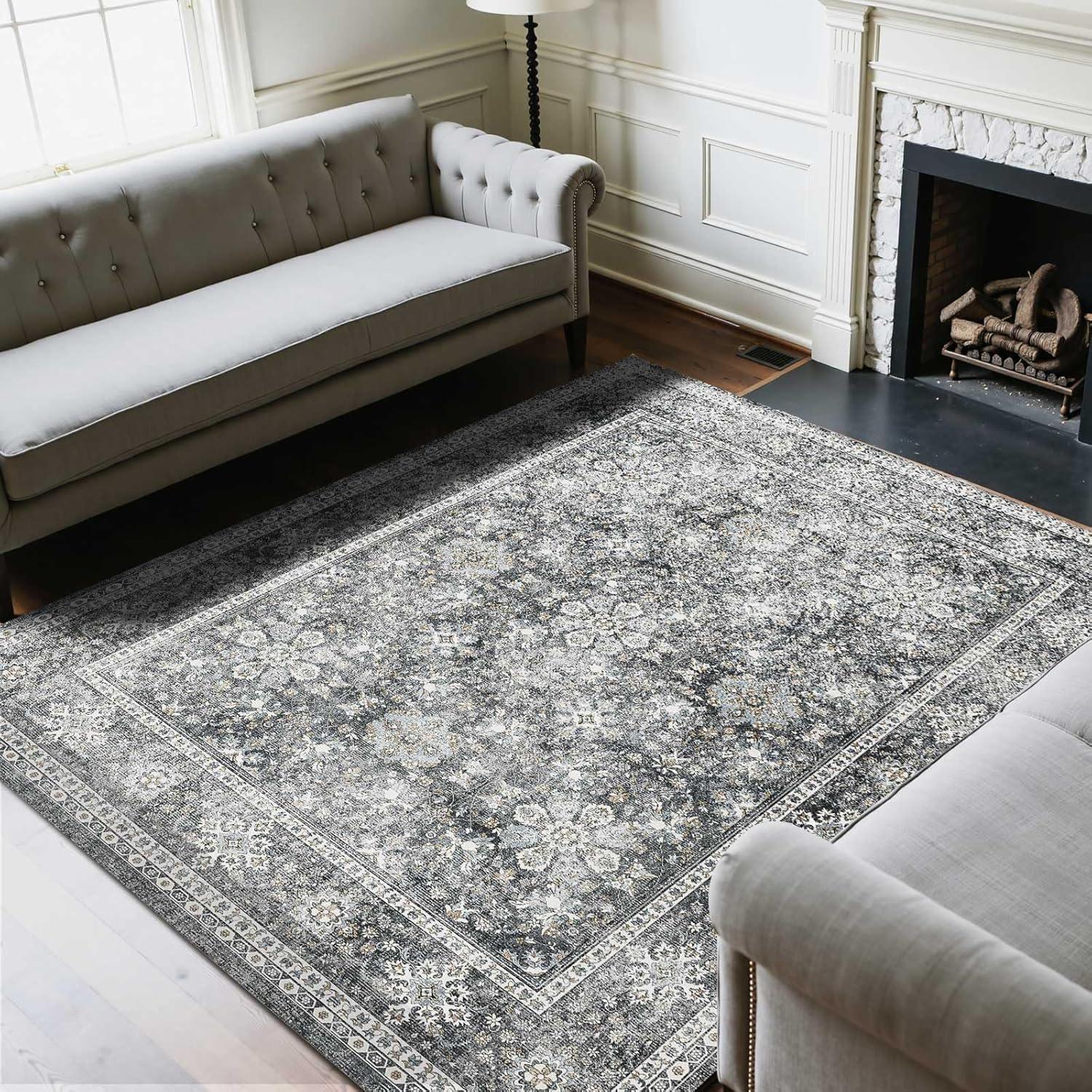 imageVEVOR 6 x 9 ft Area Rug Large Washable Boho Rug NonSlip and TearResistant Soft Carpet Pet ampamp Child Friendly Bohemian Area Rugs Indoor Mat for Bedroom Living Room Kids Room Entryway GrayGrey