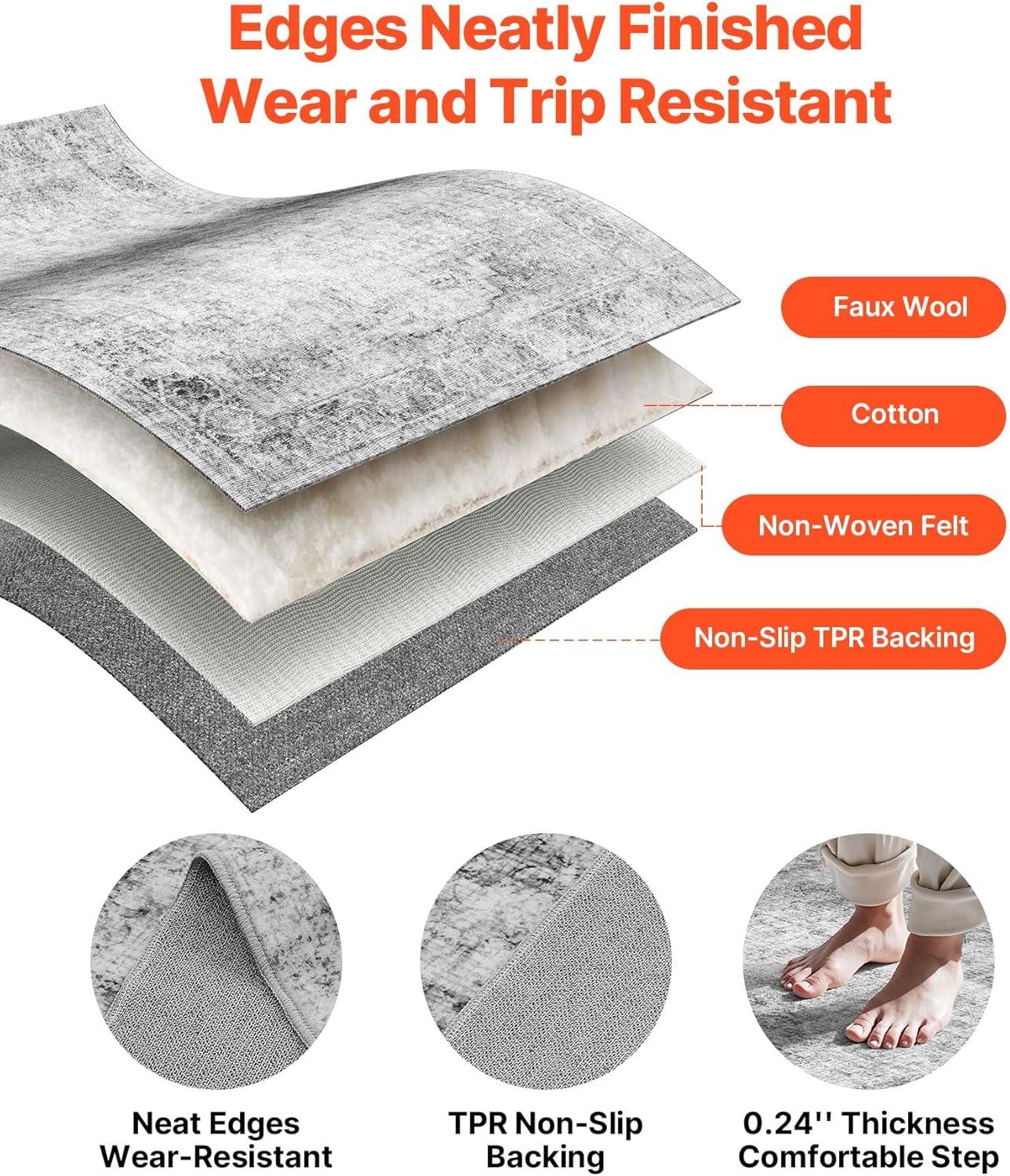 imageVEVOR 6 x 9 ft Area Rug Large Washable Boho Rug NonSlip and TearResistant Soft Carpet Pet ampamp Child Friendly Bohemian Area Rugs Indoor Mat for Bedroom Living Room Kids Room Entryway GrayGrey