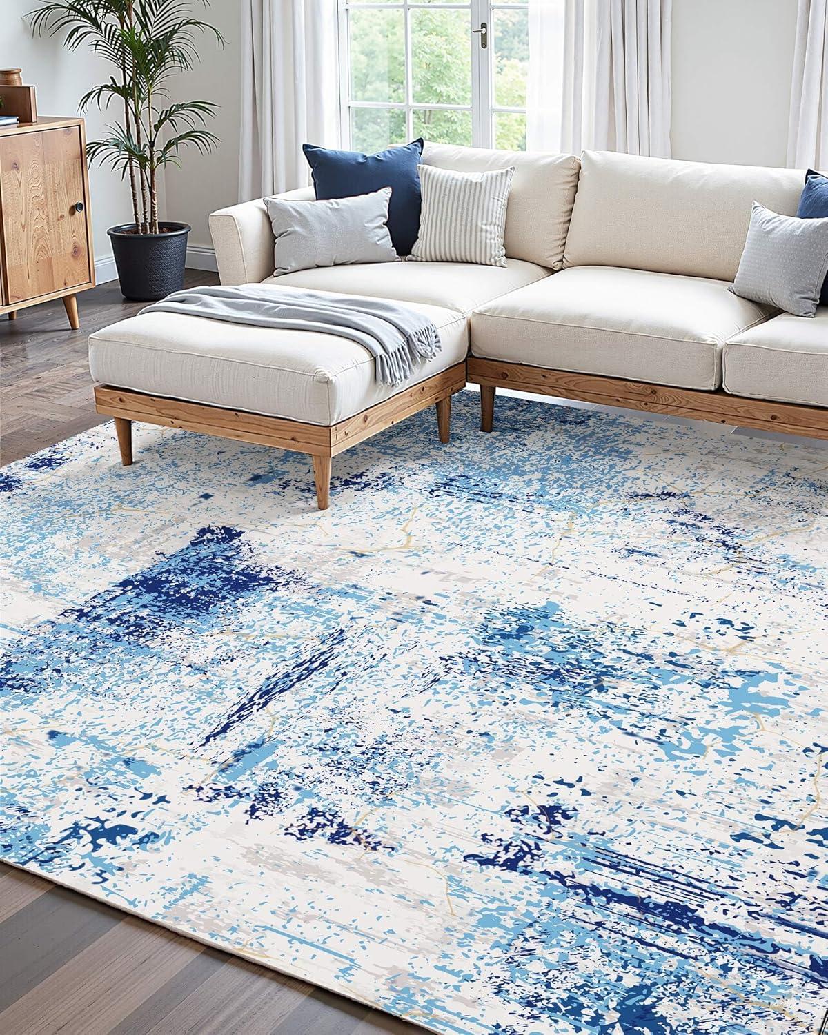 imageVEVOR 6 x 9 ft Area Rug Large Washable Boho Rug NonSlip and TearResistant Soft Carpet Pet ampamp Child Friendly Bohemian Area Rugs Indoor Mat for Bedroom Living Room Kids Room Entryway GrayBlue