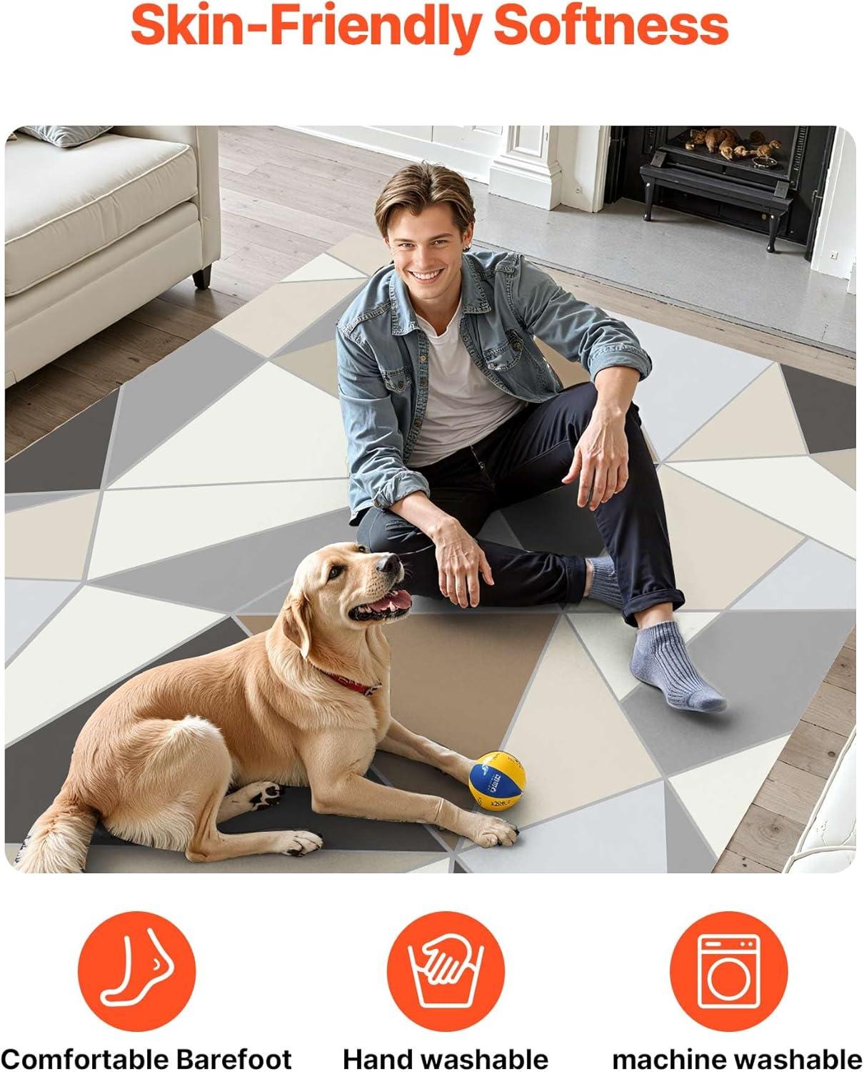 imageVEVOR 6 x 9 ft Area Rug Large Washable Boho Rug NonSlip and TearResistant Soft Carpet Pet ampamp Child Friendly Bohemian Area Rugs Indoor Mat for Bedroom Living Room Kids Room Entryway GrayCharcoal Gray