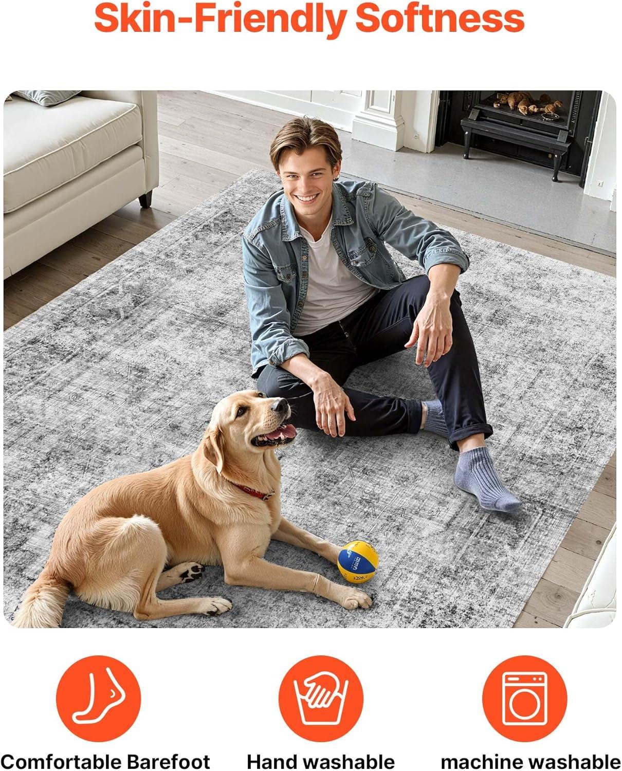 imageVEVOR 6 x 9 ft Area Rug Large Washable Boho Rug NonSlip and TearResistant Soft Carpet Pet ampamp Child Friendly Bohemian Area Rugs Indoor Mat for Bedroom Living Room Kids Room Entryway GrayGrey