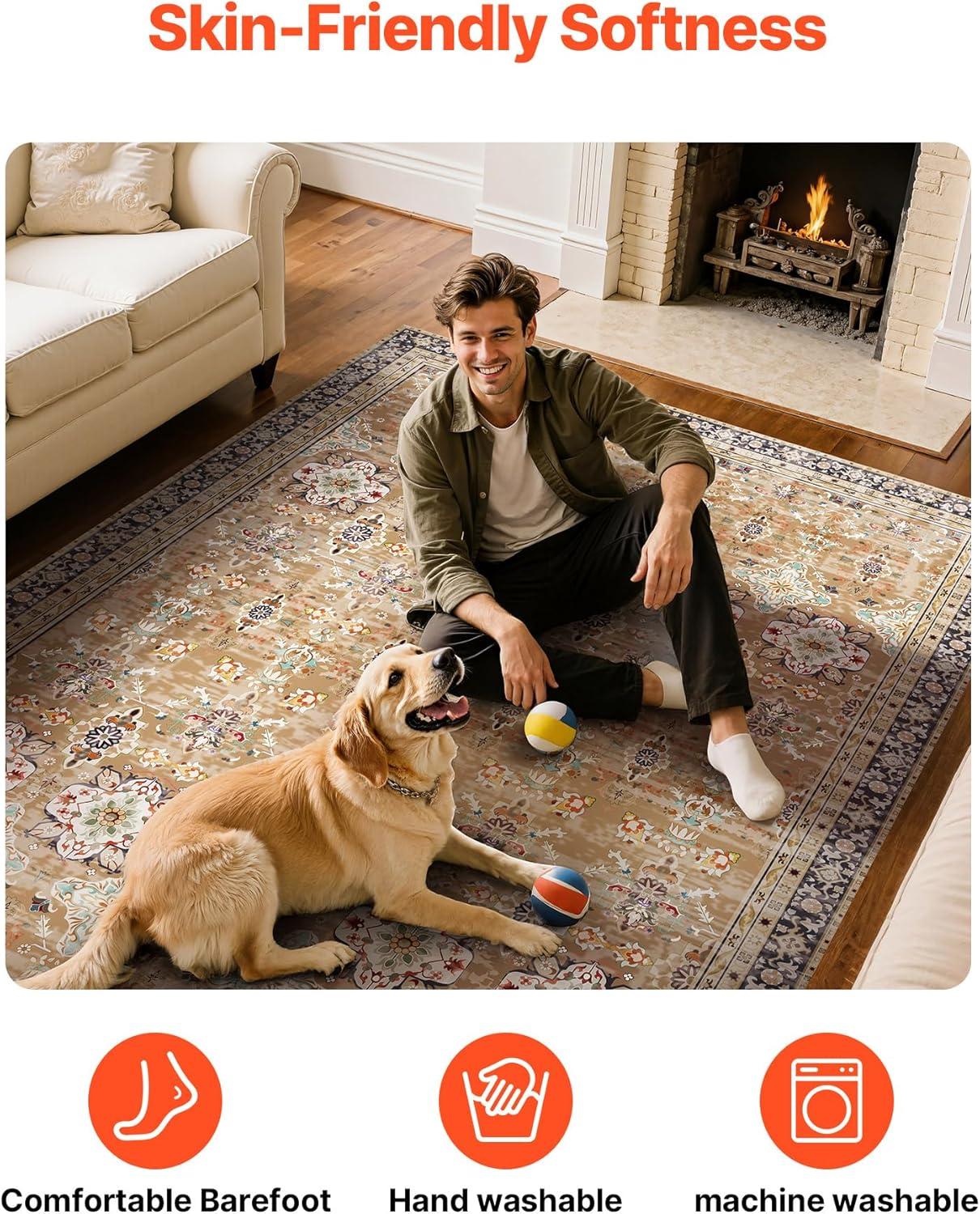 imageVEVOR 6 x 9 ft Area Rug Large Washable Boho Rug NonSlip and TearResistant Soft Carpet Pet ampamp Child Friendly Bohemian Area Rugs Indoor Mat for Bedroom Living Room Kids Room Entryway GrayBrown Green