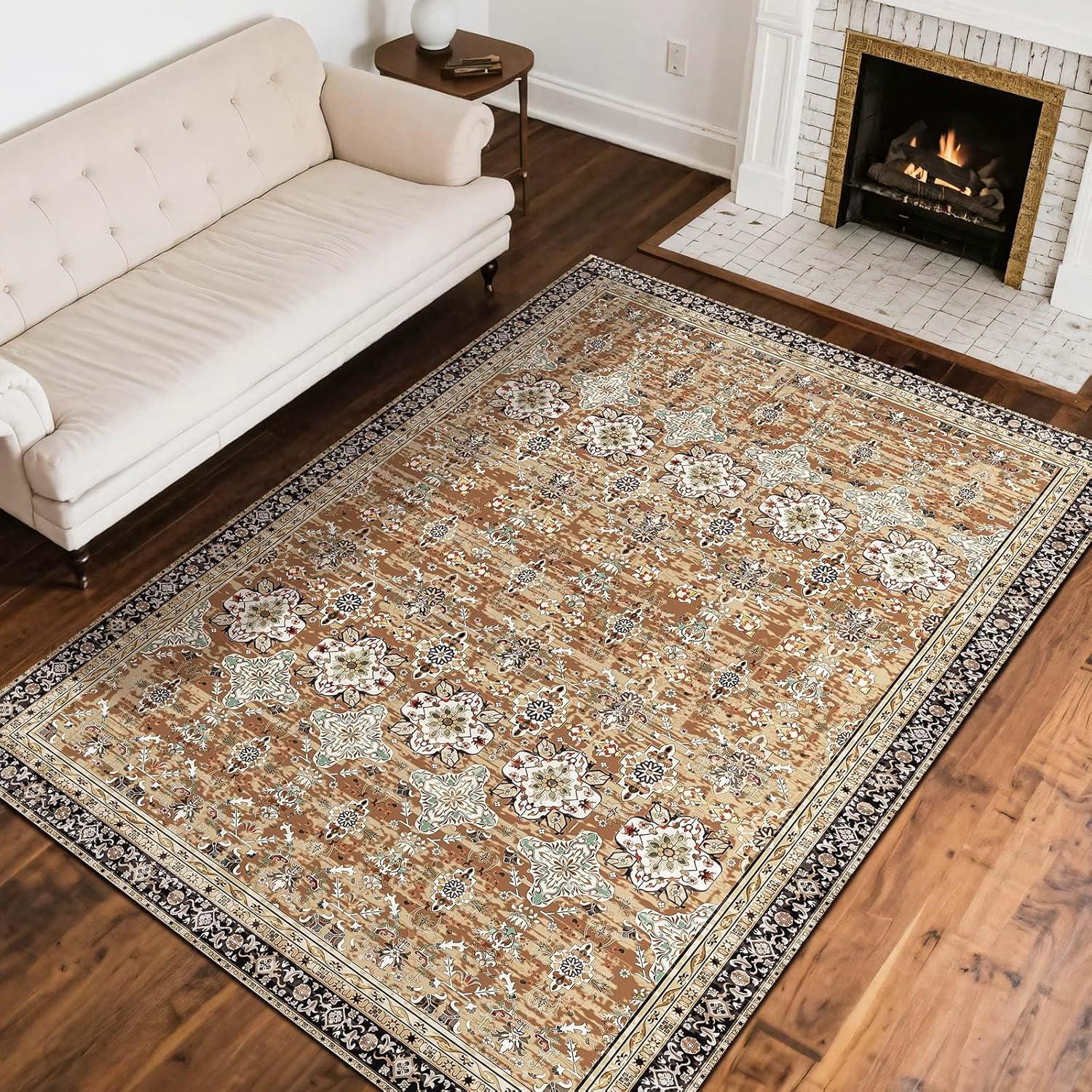 imageVEVOR 6 x 9 ft Area Rug Large Washable Boho Rug NonSlip and TearResistant Soft Carpet Pet ampamp Child Friendly Bohemian Area Rugs Indoor Mat for Bedroom Living Room Kids Room Entryway GrayBrown Green