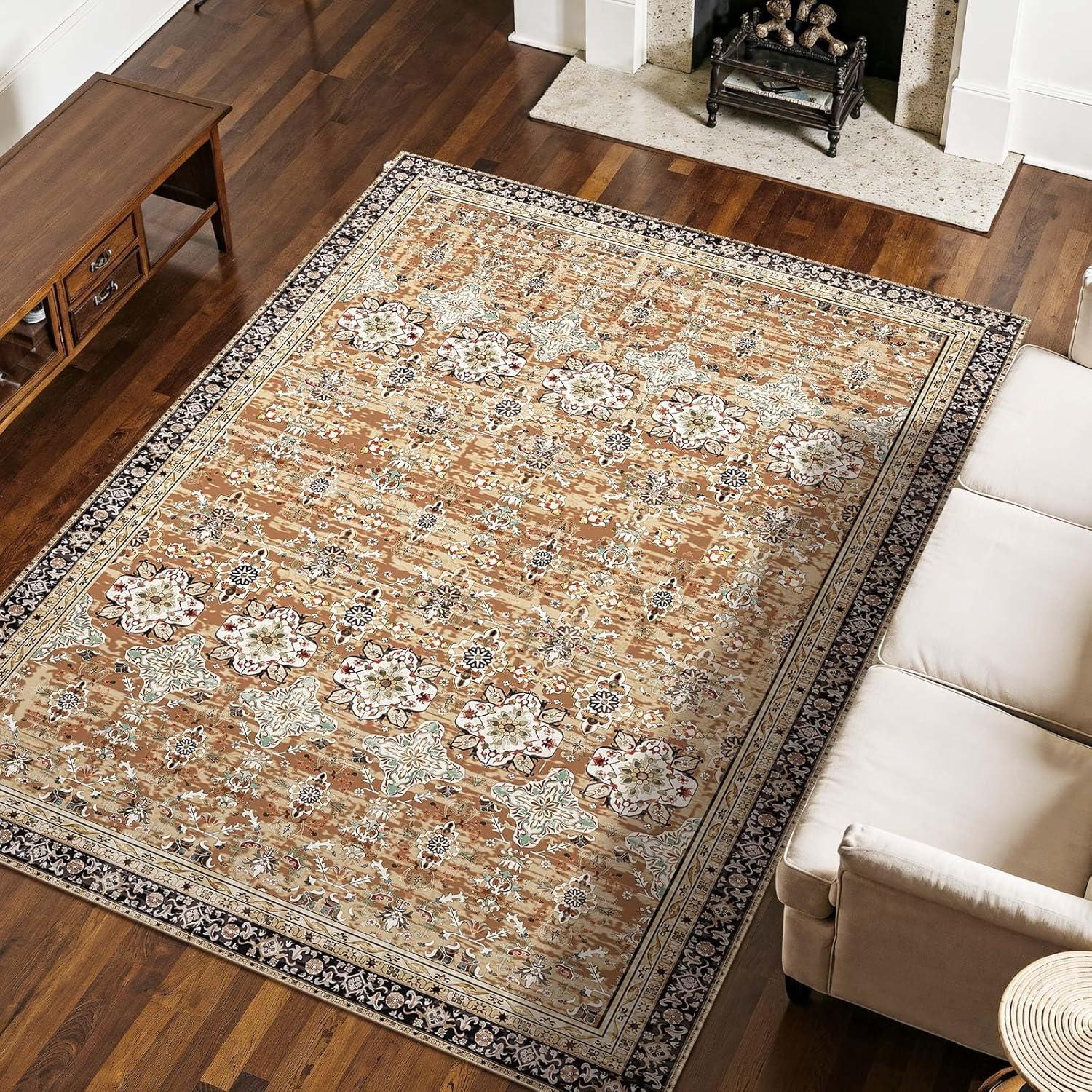 imageVEVOR 6 x 9 ft Area Rug Large Washable Boho Rug NonSlip and TearResistant Soft Carpet Pet ampamp Child Friendly Bohemian Area Rugs Indoor Mat for Bedroom Living Room Kids Room Entryway GrayBrown Green