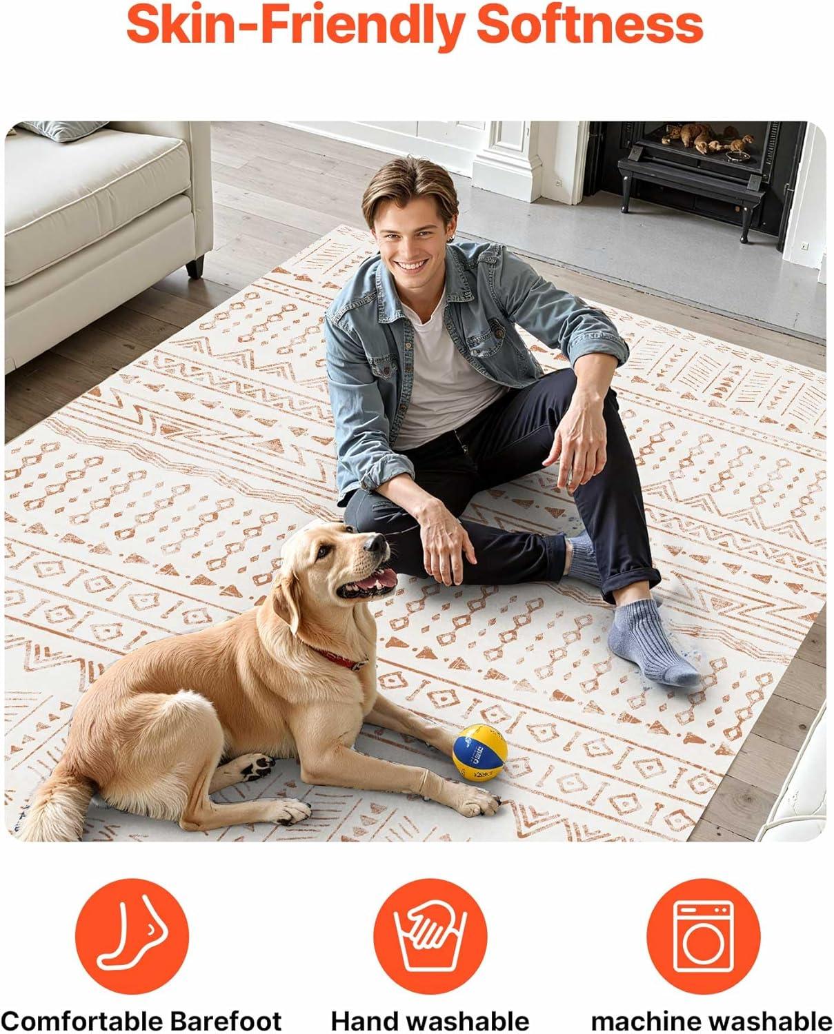 imageVEVOR 6 x 9 ft Area Rug Large Washable Boho Rug NonSlip and TearResistant Soft Carpet Pet ampamp Child Friendly Bohemian Area Rugs Indoor Mat for Bedroom Living Room Kids Room Entryway GrayBeige