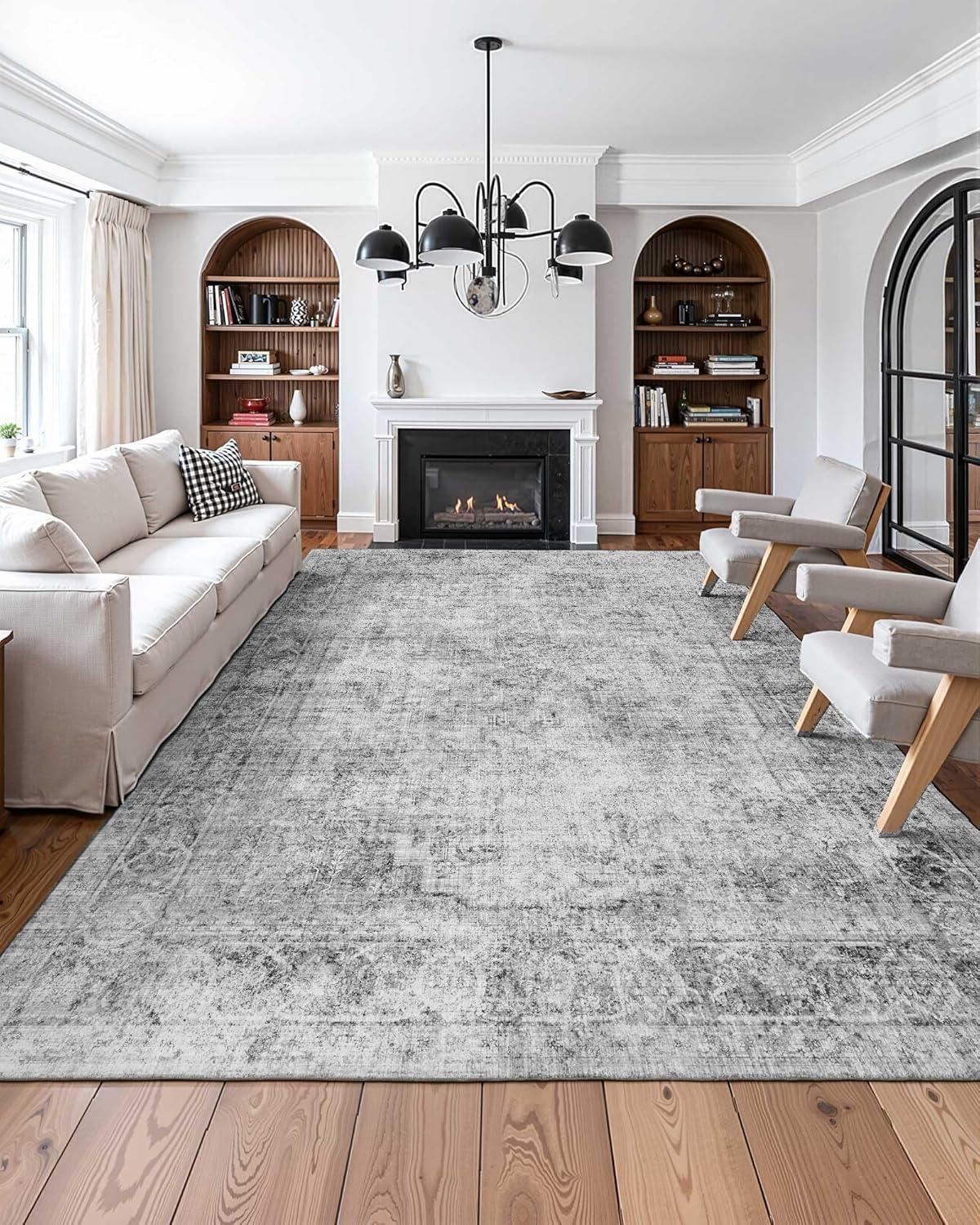 imageVEVOR 6 x 9 ft Area Rug Large Washable Boho Rug NonSlip and TearResistant Soft Carpet Pet ampamp Child Friendly Bohemian Area Rugs Indoor Mat for Bedroom Living Room Kids Room Entryway GrayGrey