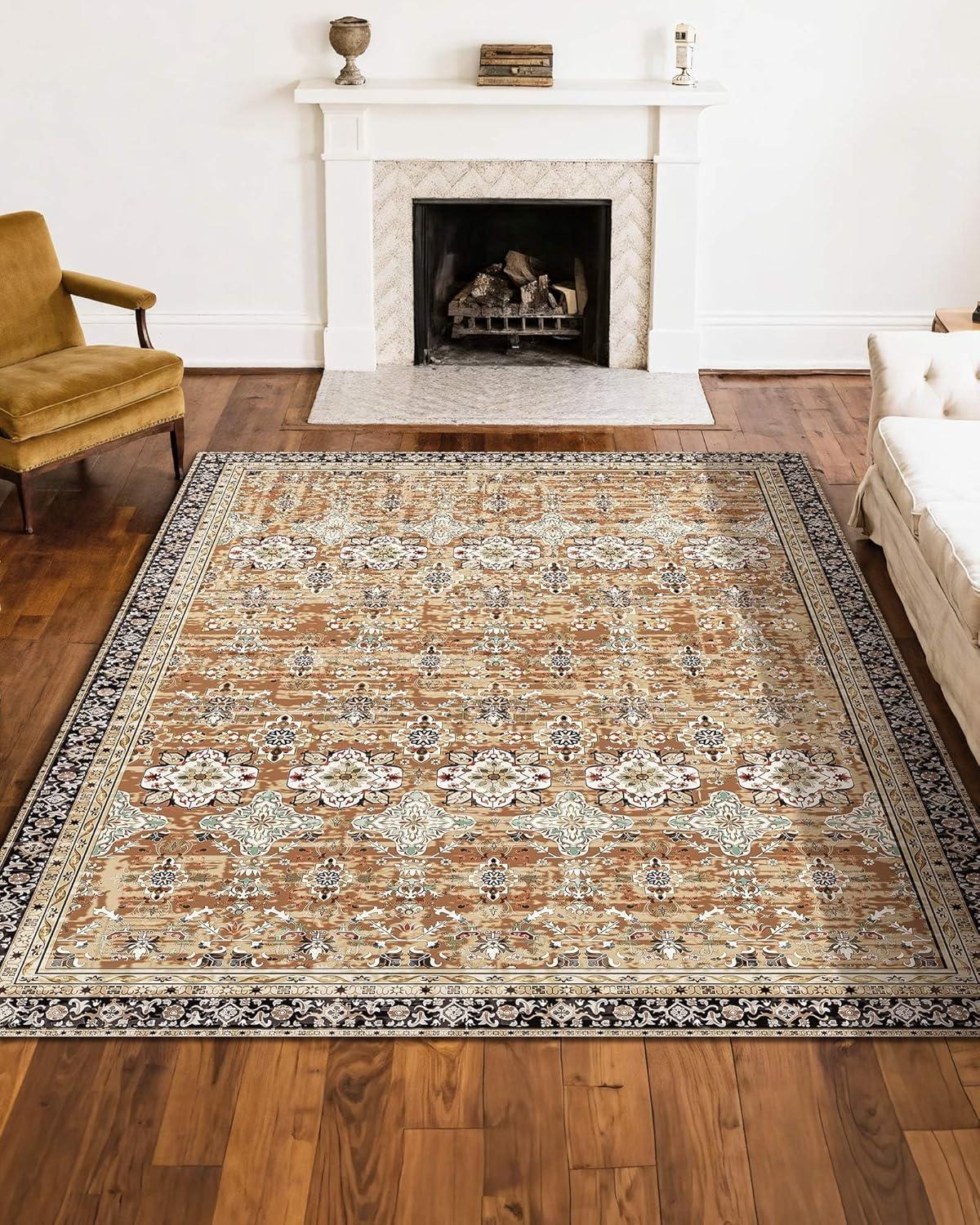 imageVEVOR 6 x 9 ft Area Rug Large Washable Boho Rug NonSlip and TearResistant Soft Carpet Pet ampamp Child Friendly Bohemian Area Rugs Indoor Mat for Bedroom Living Room Kids Room Entryway GrayBrown Green