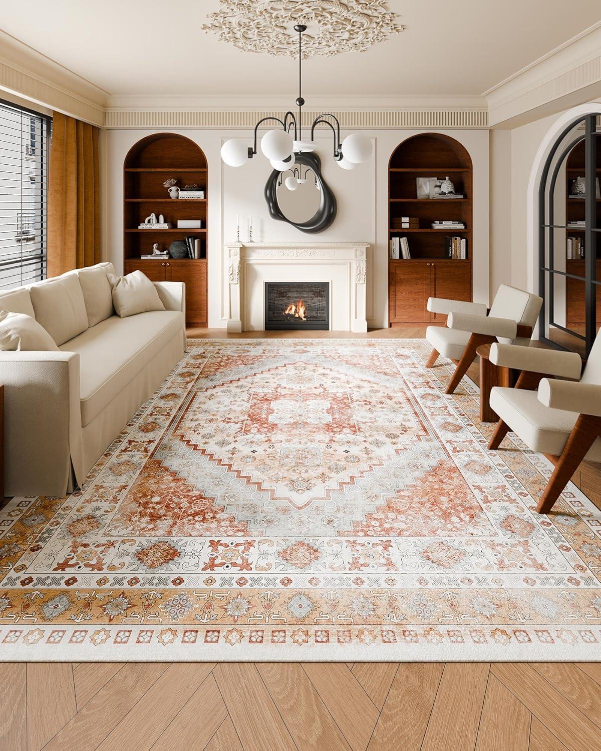 imageVEVOR 6 x 9 ft Area Rug Large Washable Boho Rug NonSlip and TearResistant Soft Carpet Pet ampamp Child Friendly Bohemian Area Rugs Indoor Mat for Bedroom Living Room Kids Room Entryway GrayBrown Red