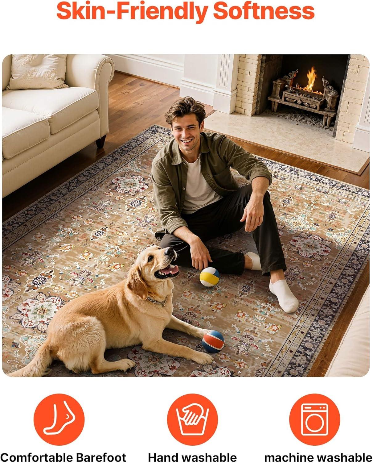 imageVEVOR 6 x 9 ft Area Rug Large Washable Boho Rug NonSlip and TearResistant Soft Carpet Pet ampamp Child Friendly Bohemian Area Rugs Indoor Mat for Bedroom Living Room Kids Room Entryway GrayBrown Green