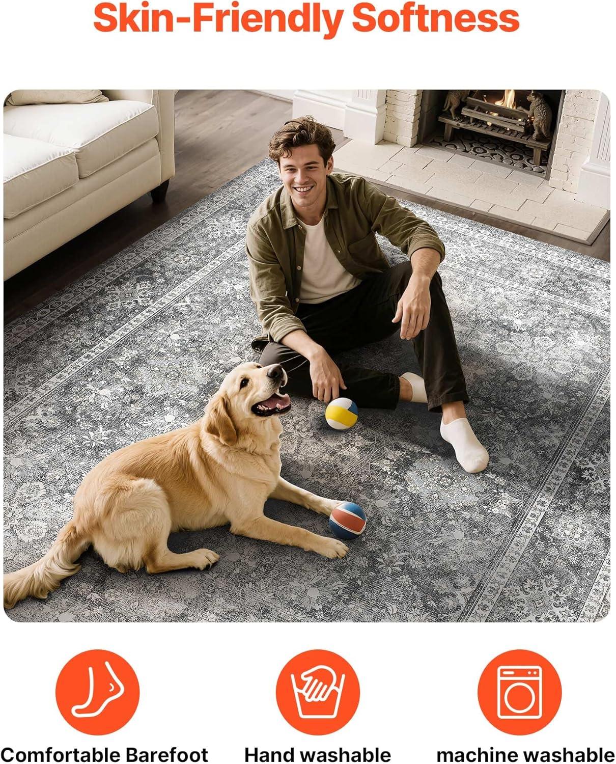 imageVEVOR 6 x 9 ft Area Rug Large Washable Boho Rug NonSlip and TearResistant Soft Carpet Pet ampamp Child Friendly Bohemian Area Rugs Indoor Mat for Bedroom Living Room Kids Room Entryway GrayGrey