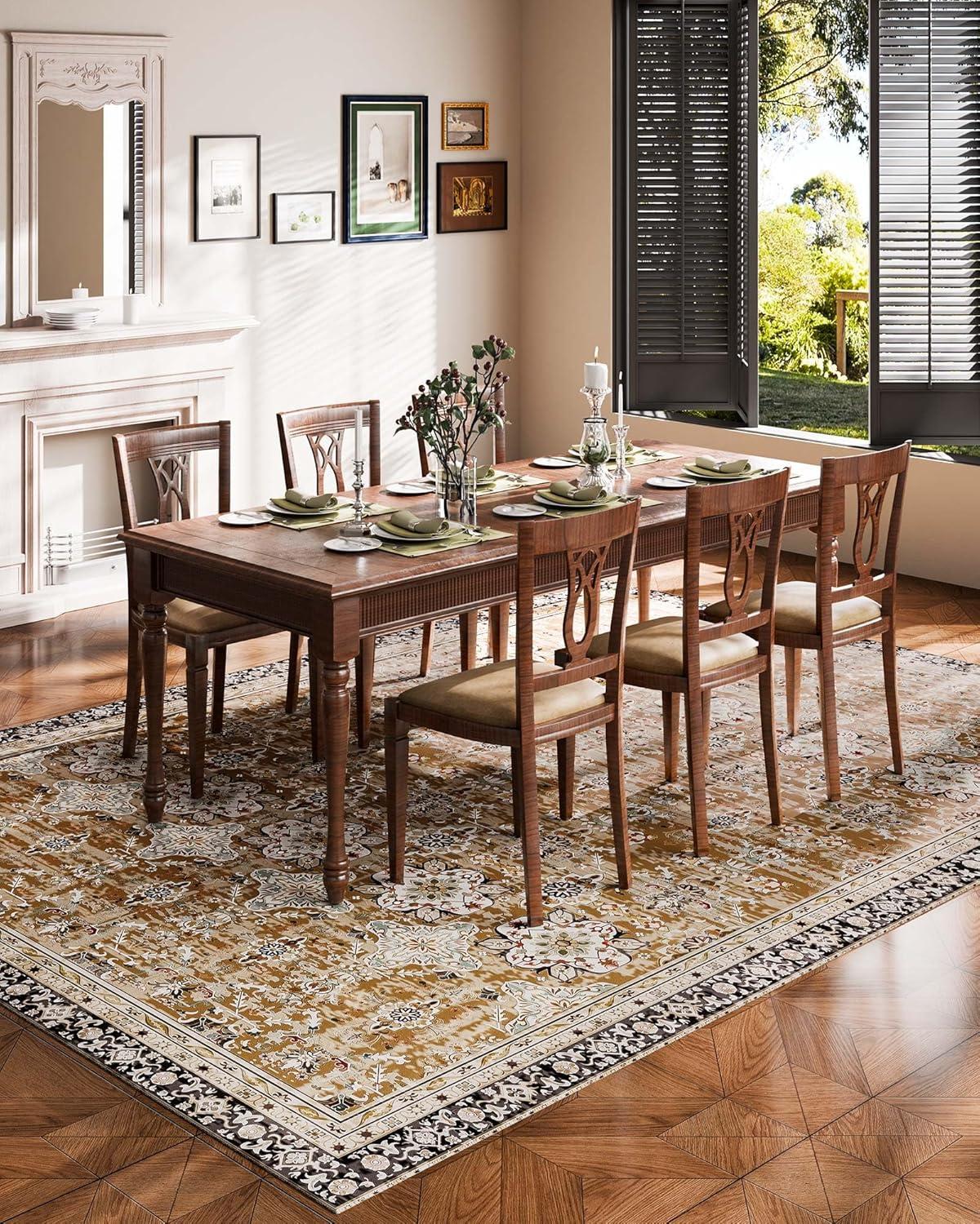 imageVEVOR 6 x 9 ft Area Rug Large Washable Boho Rug NonSlip and TearResistant Soft Carpet Pet ampamp Child Friendly Bohemian Area Rugs Indoor Mat for Bedroom Living Room Kids Room Entryway GrayBrown Green