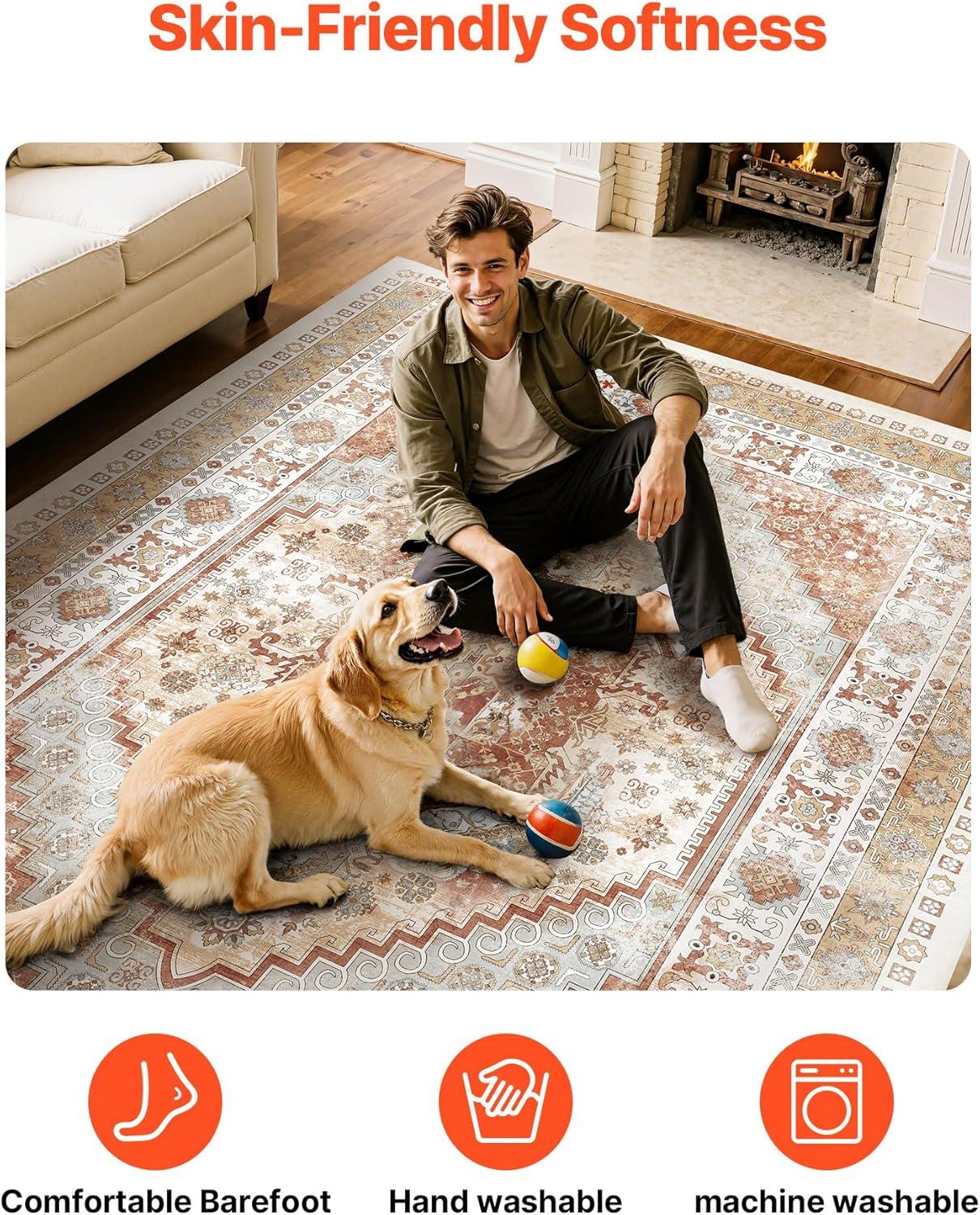 imageVEVOR 6 x 9 ft Area Rug Large Washable Boho Rug NonSlip and TearResistant Soft Carpet Pet ampamp Child Friendly Bohemian Area Rugs Indoor Mat for Bedroom Living Room Kids Room Entryway GrayBrown Red
