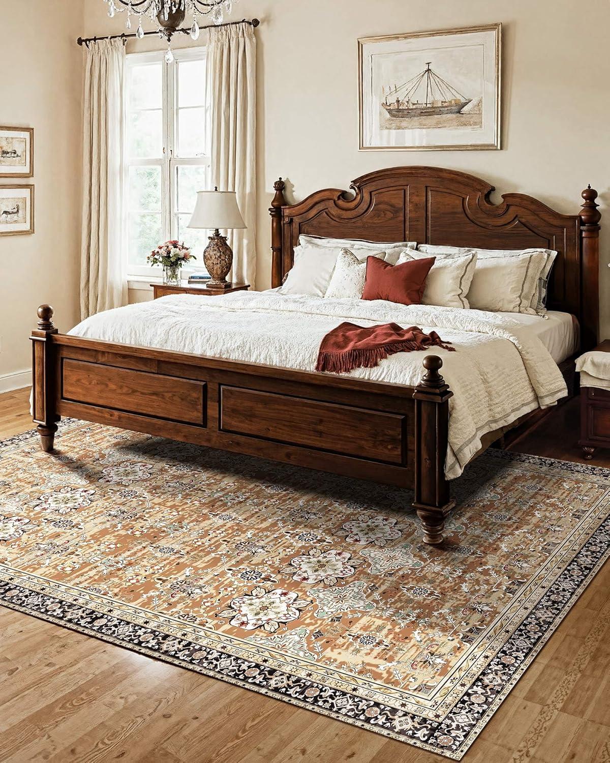 imageVEVOR 6 x 9 ft Area Rug Large Washable Boho Rug NonSlip and TearResistant Soft Carpet Pet ampamp Child Friendly Bohemian Area Rugs Indoor Mat for Bedroom Living Room Kids Room Entryway GrayBrown Green
