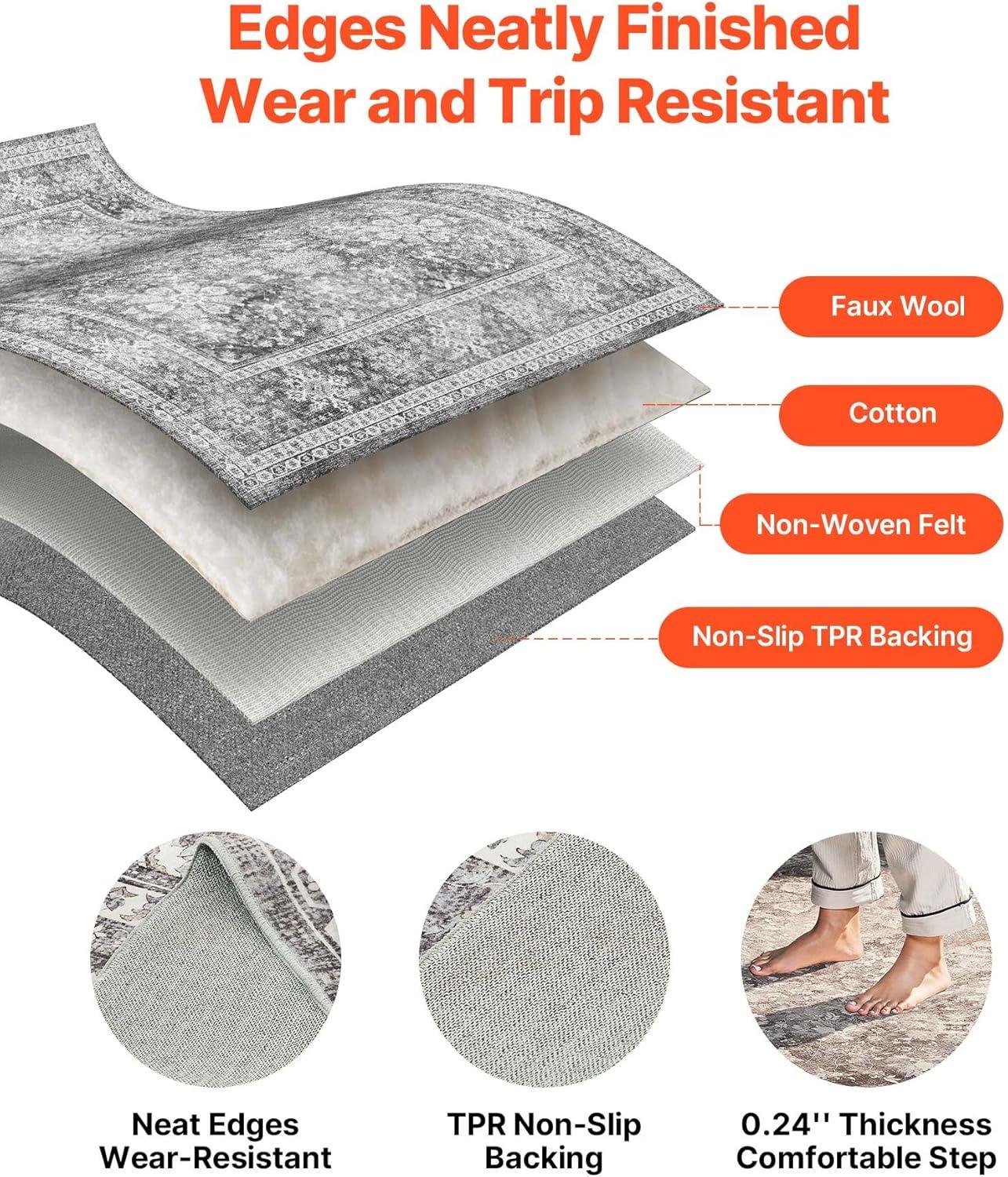 imageVEVOR 6 x 9 ft Area Rug Large Washable Boho Rug NonSlip and TearResistant Soft Carpet Pet ampamp Child Friendly Bohemian Area Rugs Indoor Mat for Bedroom Living Room Kids Room Entryway GrayGrey