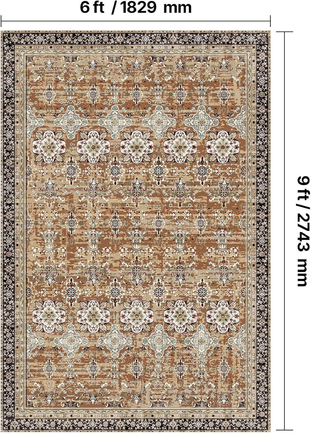 imageVEVOR 6 x 9 ft Area Rug Large Washable Boho Rug NonSlip and TearResistant Soft Carpet Pet ampamp Child Friendly Bohemian Area Rugs Indoor Mat for Bedroom Living Room Kids Room Entryway GrayBrown Green