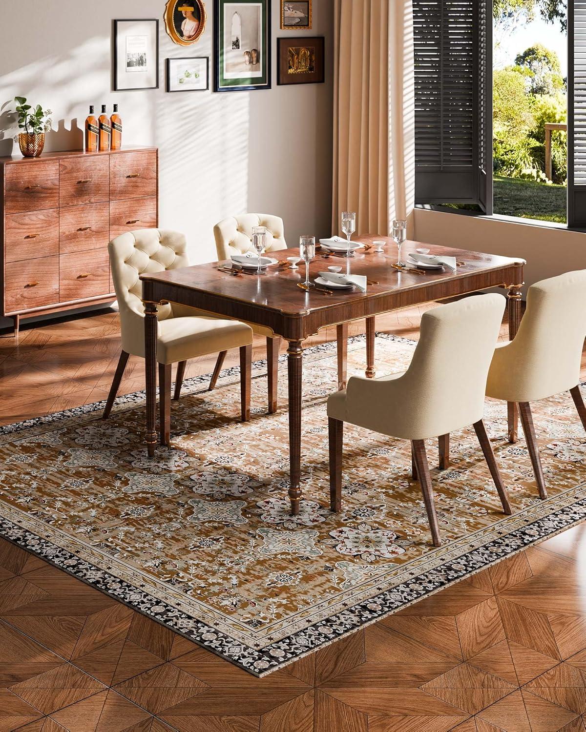 imageVEVOR 6 x 9 ft Area Rug Large Washable Boho Rug NonSlip and TearResistant Soft Carpet Pet ampamp Child Friendly Bohemian Area Rugs Indoor Mat for Bedroom Living Room Kids Room Entryway GrayBrown Green