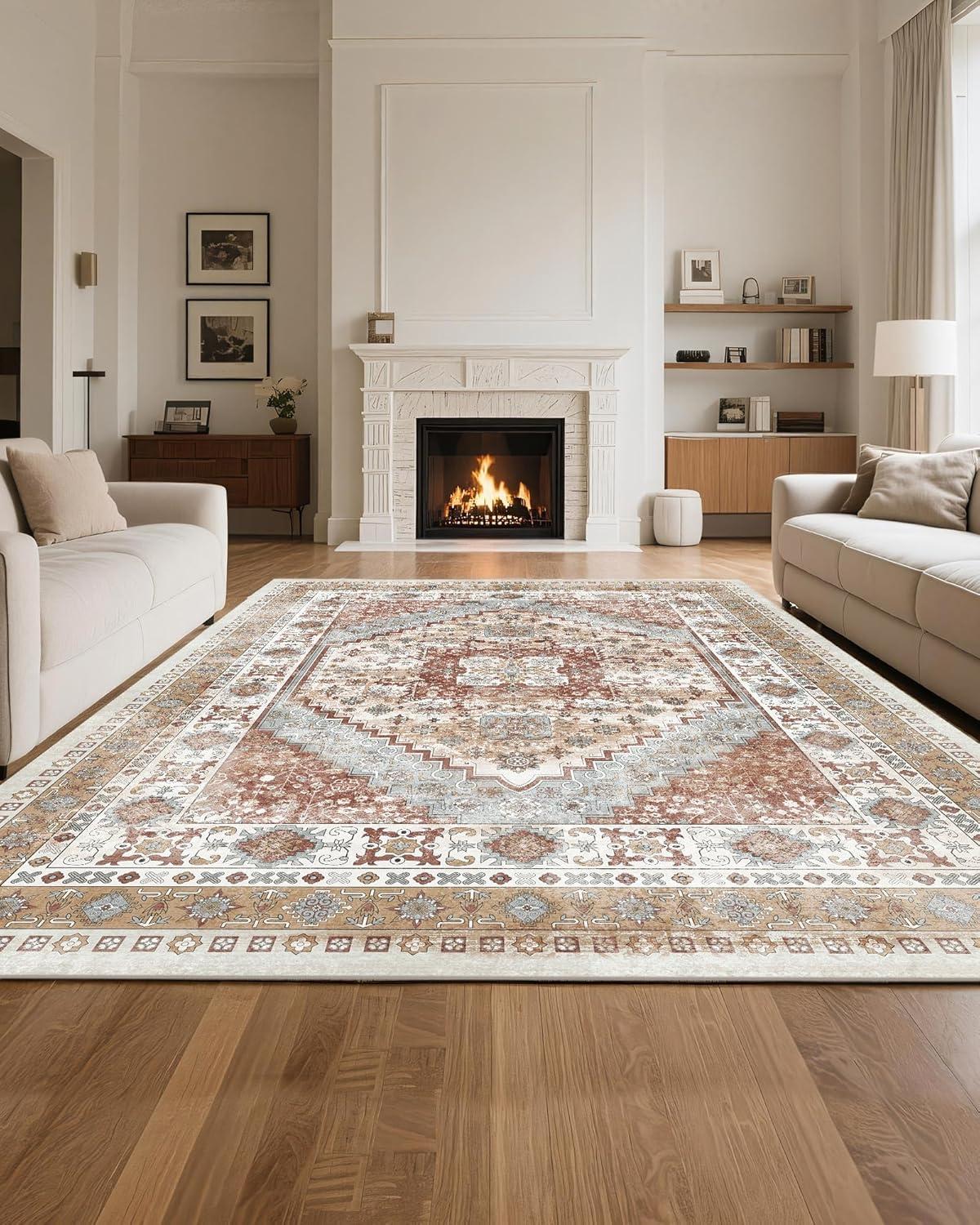 imageVEVOR 6 x 9 ft Area Rug Large Washable Boho Rug NonSlip and TearResistant Soft Carpet Pet ampamp Child Friendly Bohemian Area Rugs Indoor Mat for Bedroom Living Room Kids Room Entryway GrayBrown Red