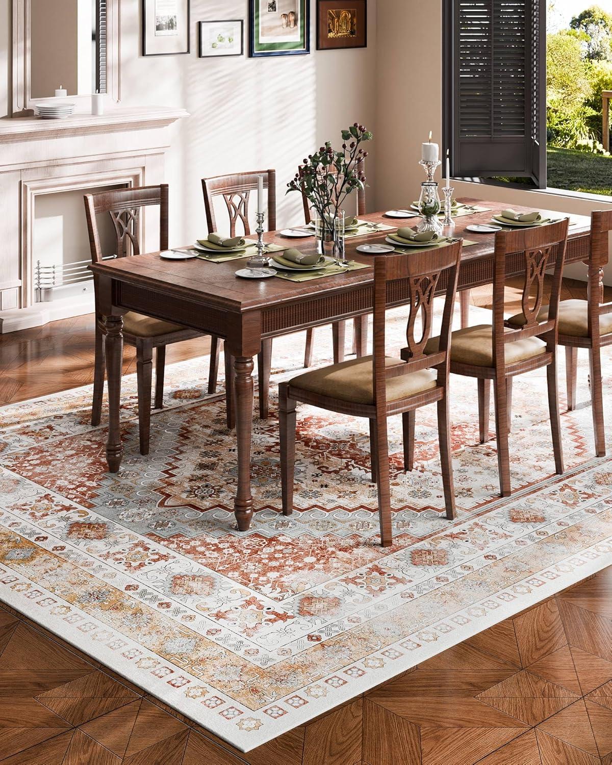 imageVEVOR 6 x 9 ft Area Rug Large Washable Boho Rug NonSlip and TearResistant Soft Carpet Pet ampamp Child Friendly Bohemian Area Rugs Indoor Mat for Bedroom Living Room Kids Room Entryway GrayBrown Red