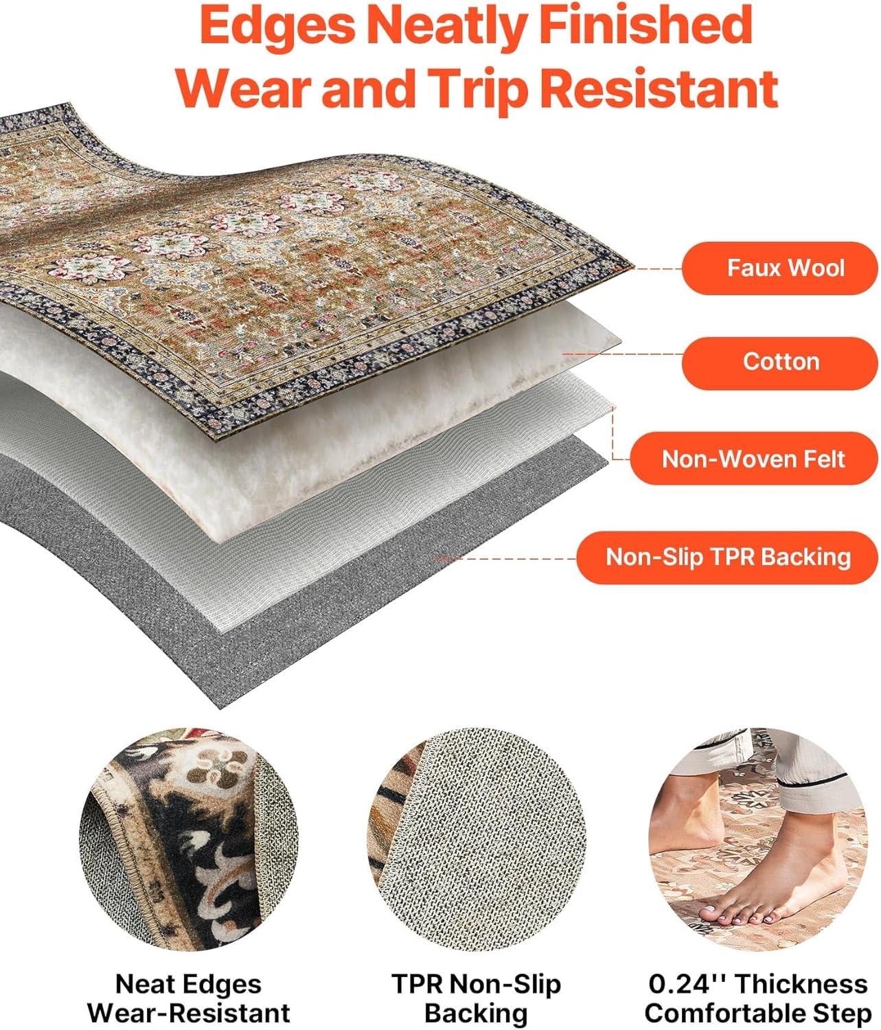 imageVEVOR 6 x 9 ft Area Rug Large Washable Boho Rug NonSlip and TearResistant Soft Carpet Pet ampamp Child Friendly Bohemian Area Rugs Indoor Mat for Bedroom Living Room Kids Room Entryway GrayBrown Green