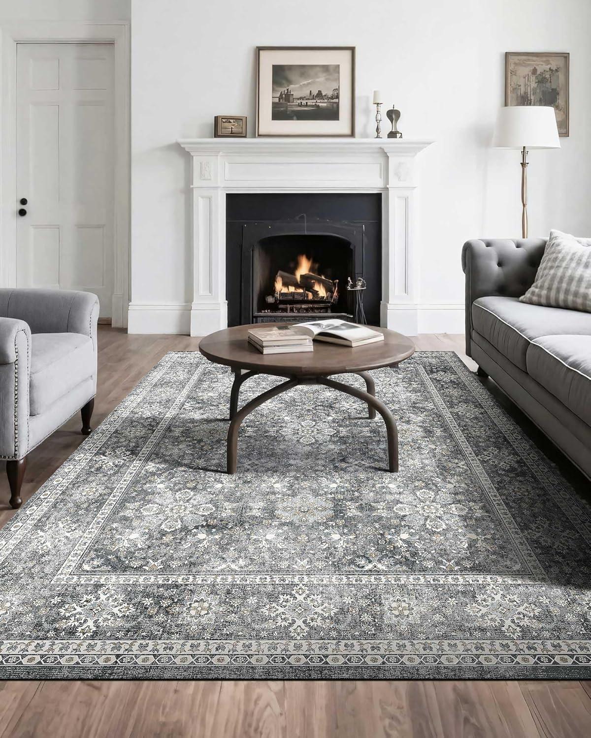 imageVEVOR 6 x 9 ft Area Rug Large Washable Boho Rug NonSlip and TearResistant Soft Carpet Pet ampamp Child Friendly Bohemian Area Rugs Indoor Mat for Bedroom Living Room Kids Room Entryway GrayGrey