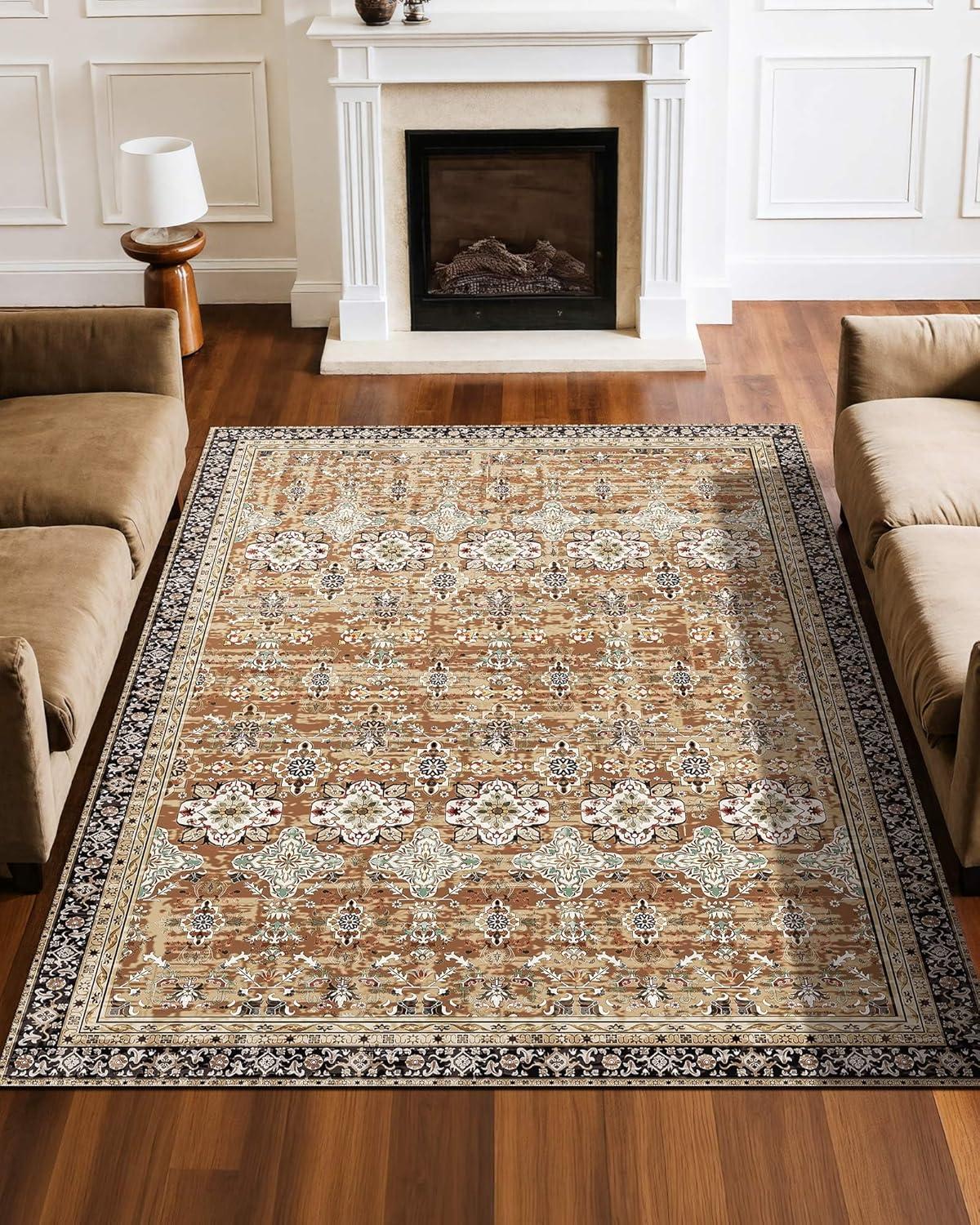 imageVEVOR 6 x 9 ft Area Rug Large Washable Boho Rug NonSlip and TearResistant Soft Carpet Pet ampamp Child Friendly Bohemian Area Rugs Indoor Mat for Bedroom Living Room Kids Room Entryway GrayBrown Green