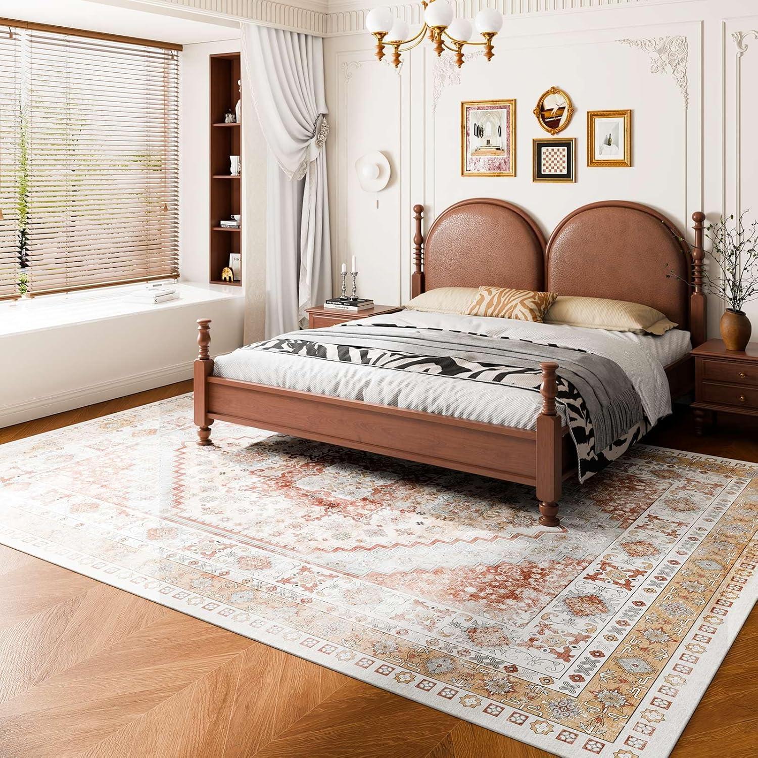 imageVEVOR 6 x 9 ft Area Rug Large Washable Boho Rug NonSlip and TearResistant Soft Carpet Pet ampamp Child Friendly Bohemian Area Rugs Indoor Mat for Bedroom Living Room Kids Room Entryway GrayBrown Red