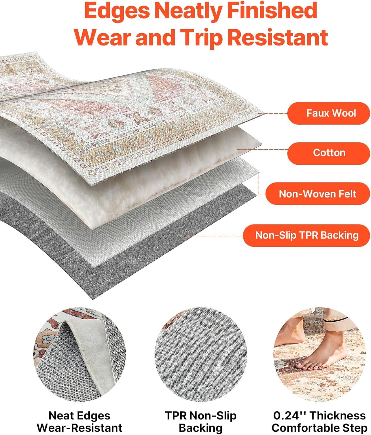 imageVEVOR 6 x 9 ft Area Rug Large Washable Boho Rug NonSlip and TearResistant Soft Carpet Pet ampamp Child Friendly Bohemian Area Rugs Indoor Mat for Bedroom Living Room Kids Room Entryway GrayBrown Red
