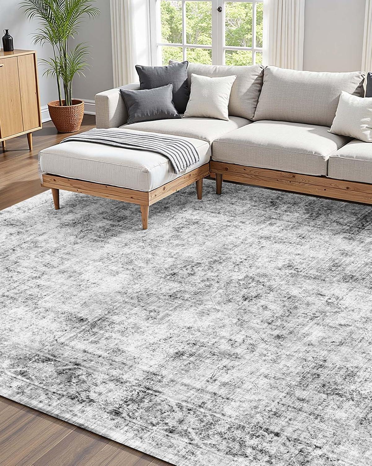 imageVEVOR 6 x 9 ft Area Rug Large Washable Boho Rug NonSlip and TearResistant Soft Carpet Pet ampamp Child Friendly Bohemian Area Rugs Indoor Mat for Bedroom Living Room Kids Room Entryway GrayGrey
