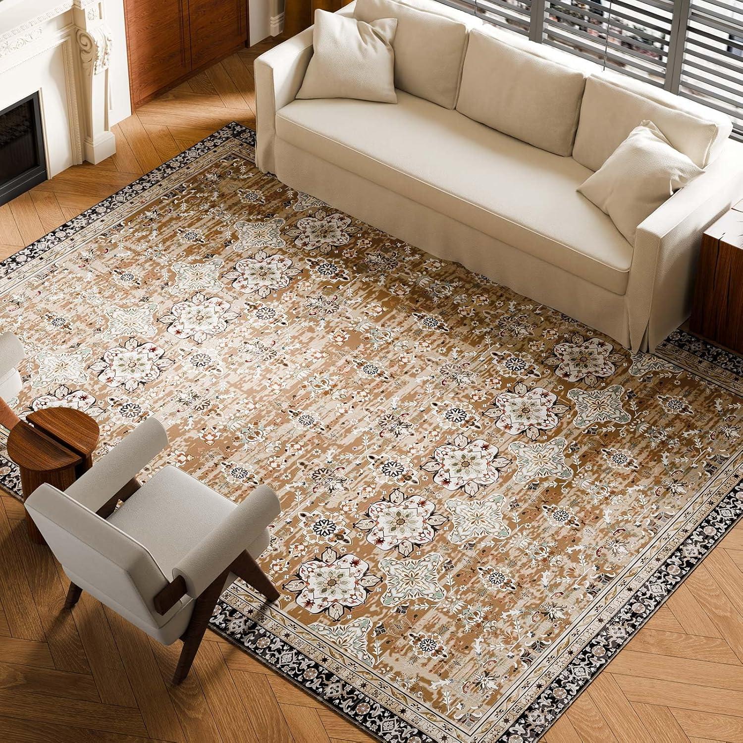 imageVEVOR 6 x 9 ft Area Rug Large Washable Boho Rug NonSlip and TearResistant Soft Carpet Pet ampamp Child Friendly Bohemian Area Rugs Indoor Mat for Bedroom Living Room Kids Room Entryway GrayBrown Green