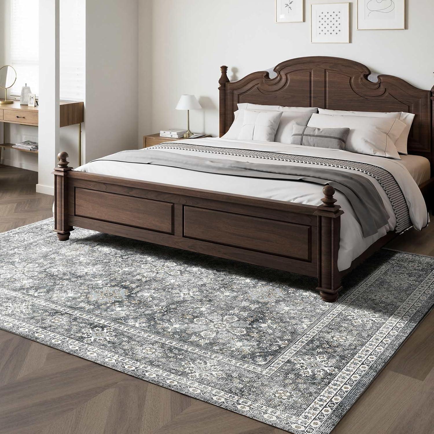 imageVEVOR 6 x 9 ft Area Rug Large Washable Boho Rug NonSlip and TearResistant Soft Carpet Pet ampamp Child Friendly Bohemian Area Rugs Indoor Mat for Bedroom Living Room Kids Room Entryway GrayGrey