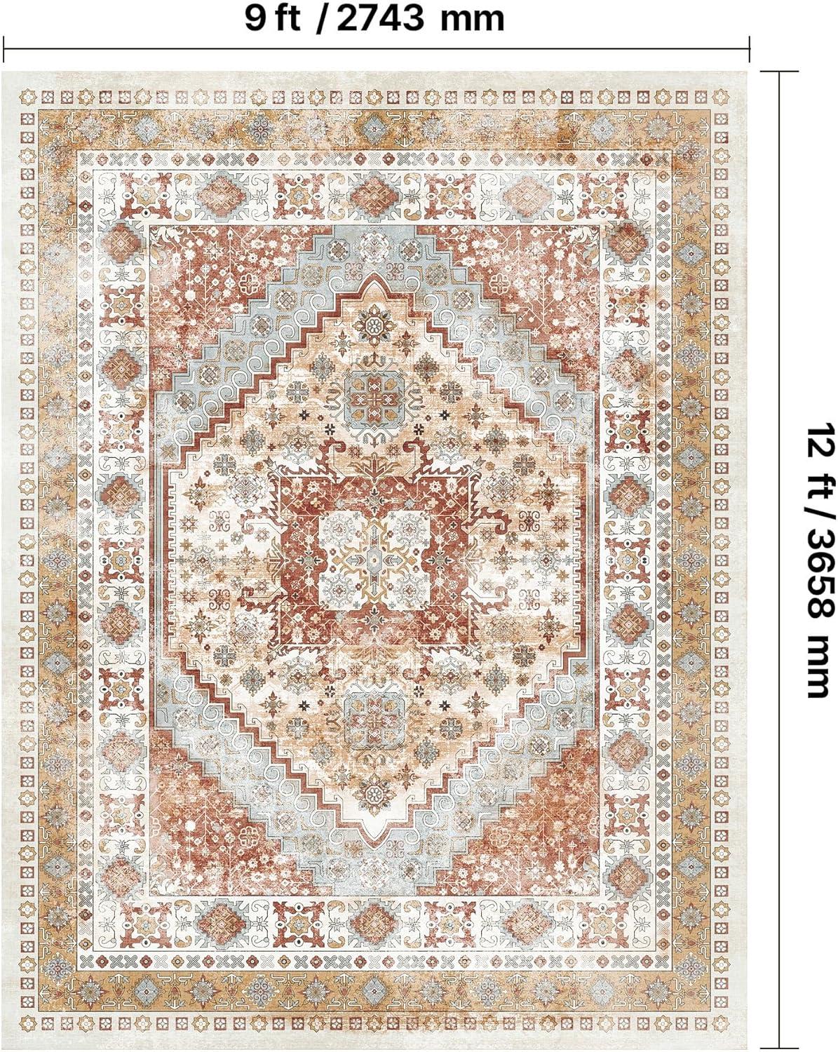 imageVEVOR 6 x 9 ft Area Rug Large Washable Boho Rug NonSlip and TearResistant Soft Carpet Pet ampamp Child Friendly Bohemian Area Rugs Indoor Mat for Bedroom Living Room Kids Room Entryway GrayBrown Red