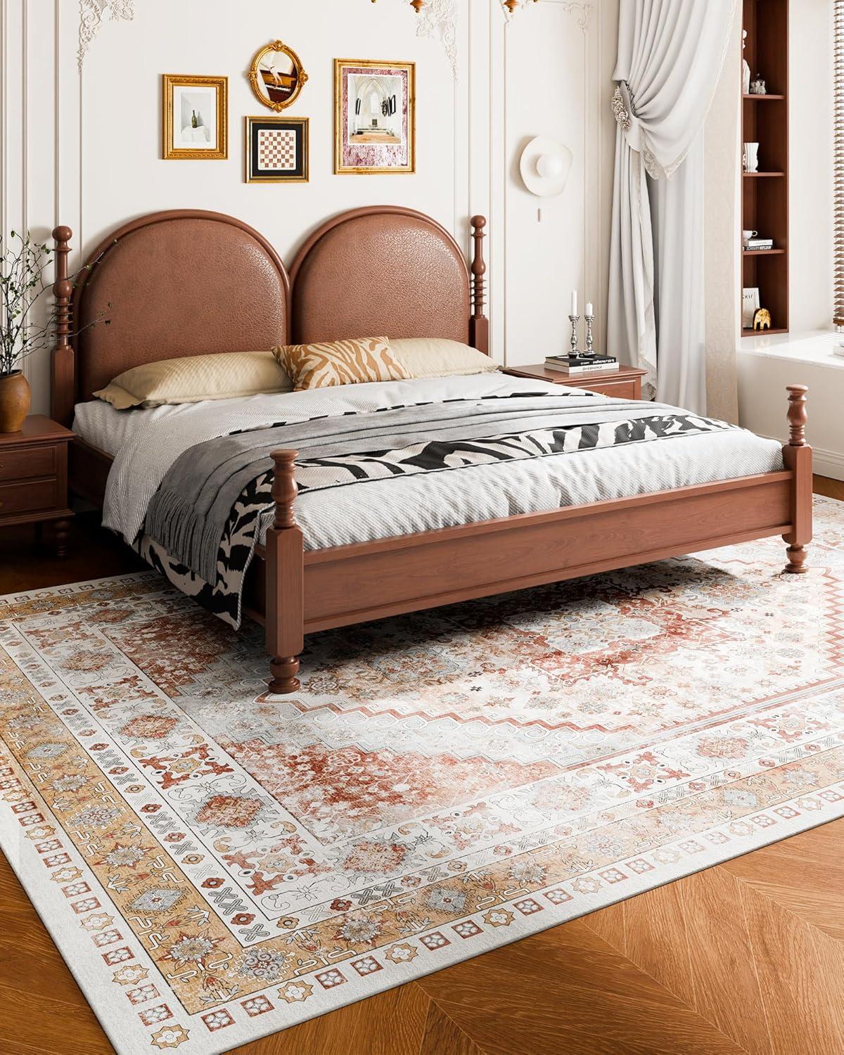 imageVEVOR 6 x 9 ft Area Rug Large Washable Boho Rug NonSlip and TearResistant Soft Carpet Pet ampamp Child Friendly Bohemian Area Rugs Indoor Mat for Bedroom Living Room Kids Room Entryway GrayBrown Red