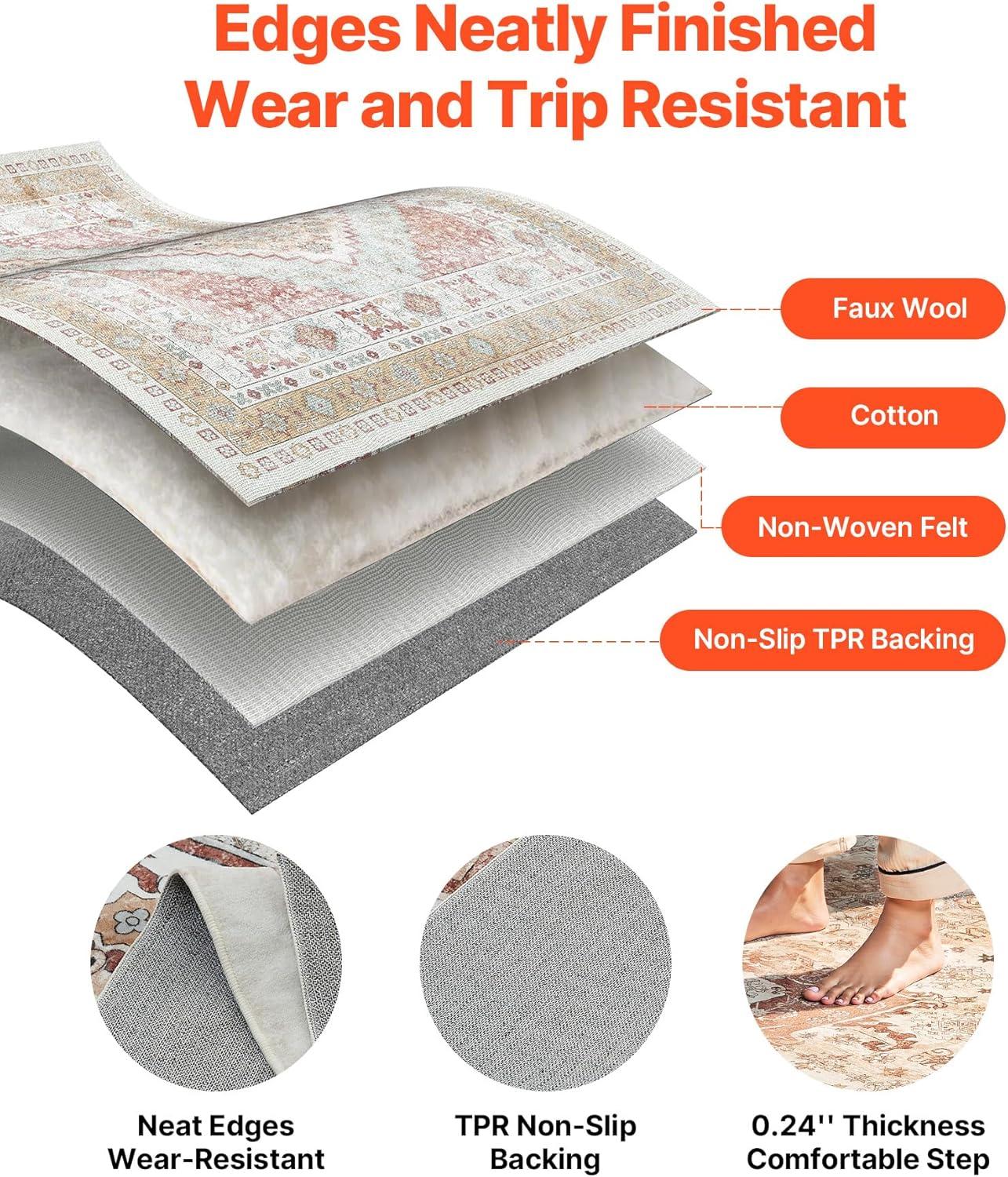 imageVEVOR 6 x 9 ft Area Rug Large Washable Boho Rug NonSlip and TearResistant Soft Carpet Pet ampamp Child Friendly Bohemian Area Rugs Indoor Mat for Bedroom Living Room Kids Room Entryway GrayBrown Red