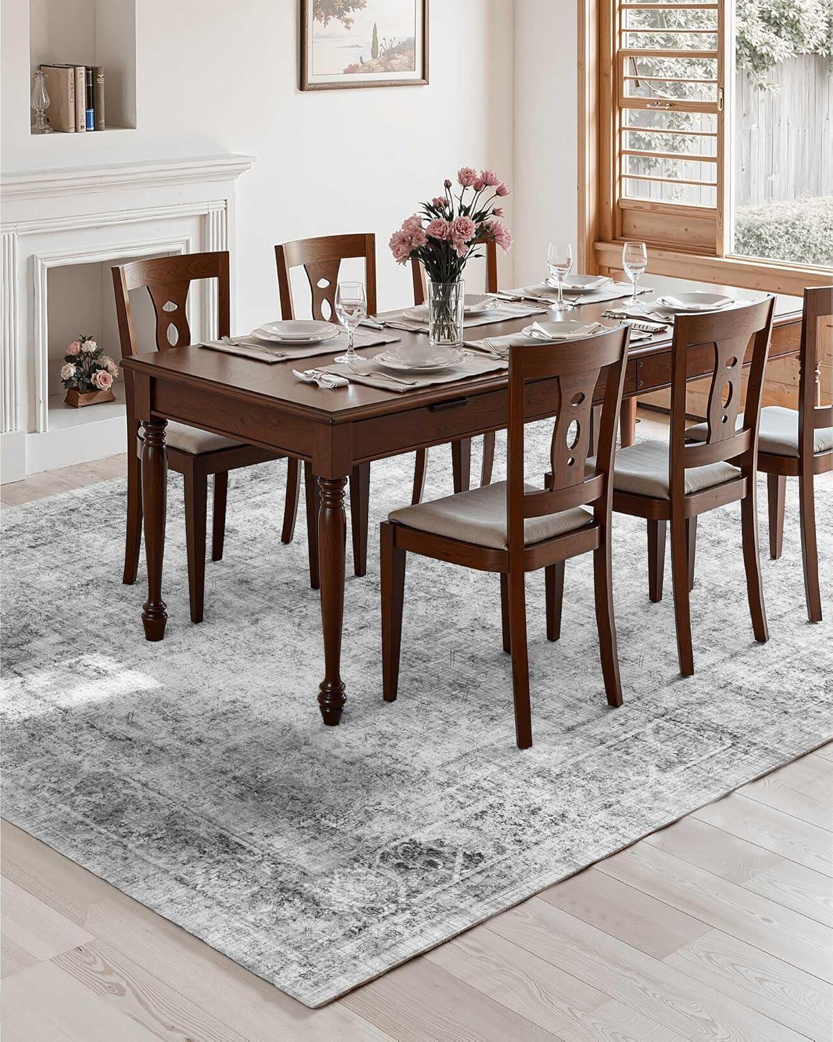 imageVEVOR 6 x 9 ft Area Rug Large Washable Boho Rug NonSlip and TearResistant Soft Carpet Pet ampamp Child Friendly Bohemian Area Rugs Indoor Mat for Bedroom Living Room Kids Room Entryway GrayGrey