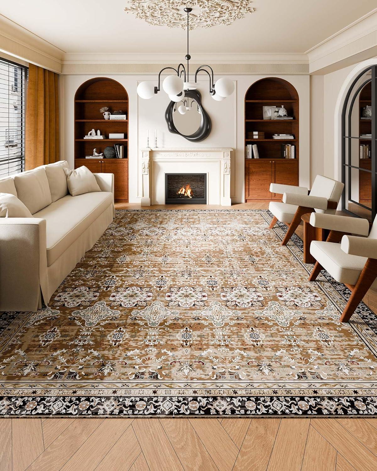 imageVEVOR 6 x 9 ft Area Rug Large Washable Boho Rug NonSlip and TearResistant Soft Carpet Pet ampamp Child Friendly Bohemian Area Rugs Indoor Mat for Bedroom Living Room Kids Room Entryway GrayBrown Green