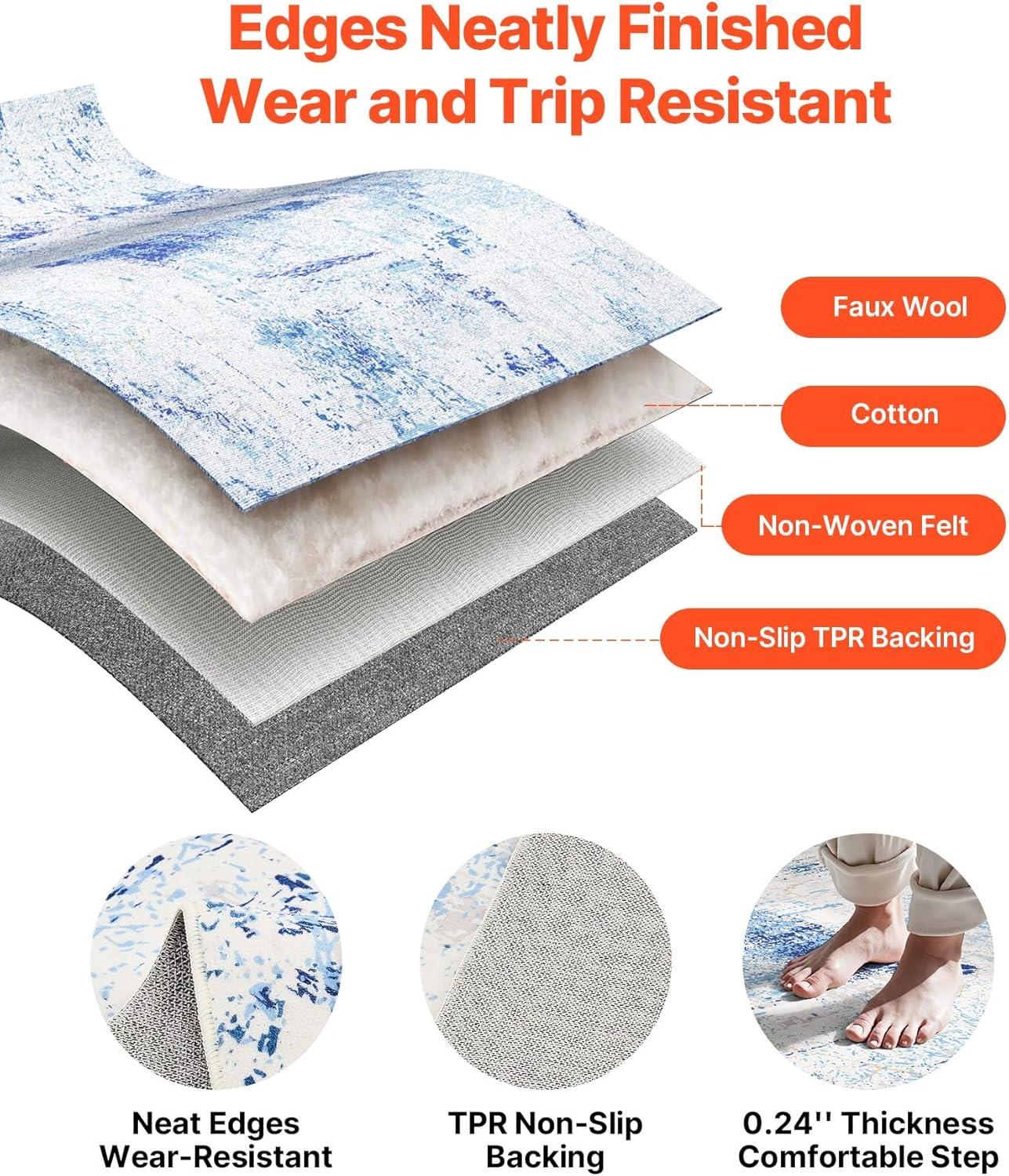 imageVEVOR 6 x 9 ft Area Rug Large Washable Boho Rug NonSlip and TearResistant Soft Carpet Pet ampamp Child Friendly Bohemian Area Rugs Indoor Mat for Bedroom Living Room Kids Room Entryway GrayBlue