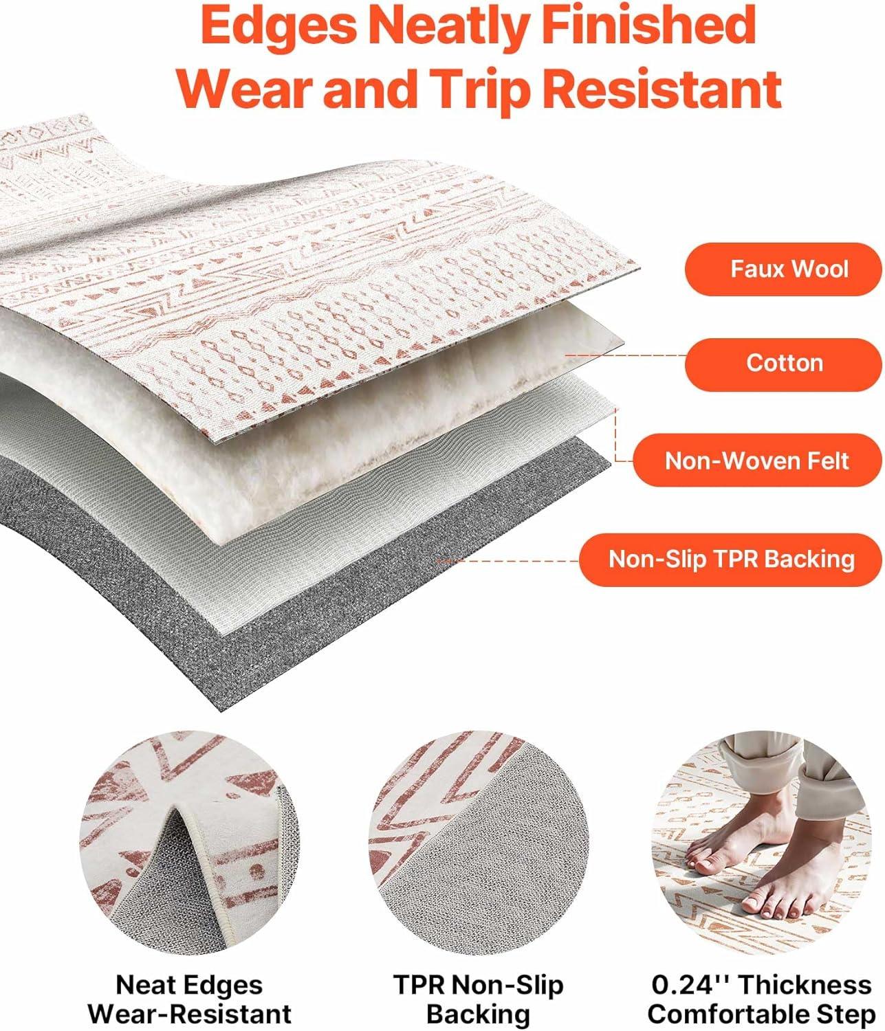 imageVEVOR 6 x 9 ft Area Rug Large Washable Boho Rug NonSlip and TearResistant Soft Carpet Pet ampamp Child Friendly Bohemian Area Rugs Indoor Mat for Bedroom Living Room Kids Room Entryway GrayBeige