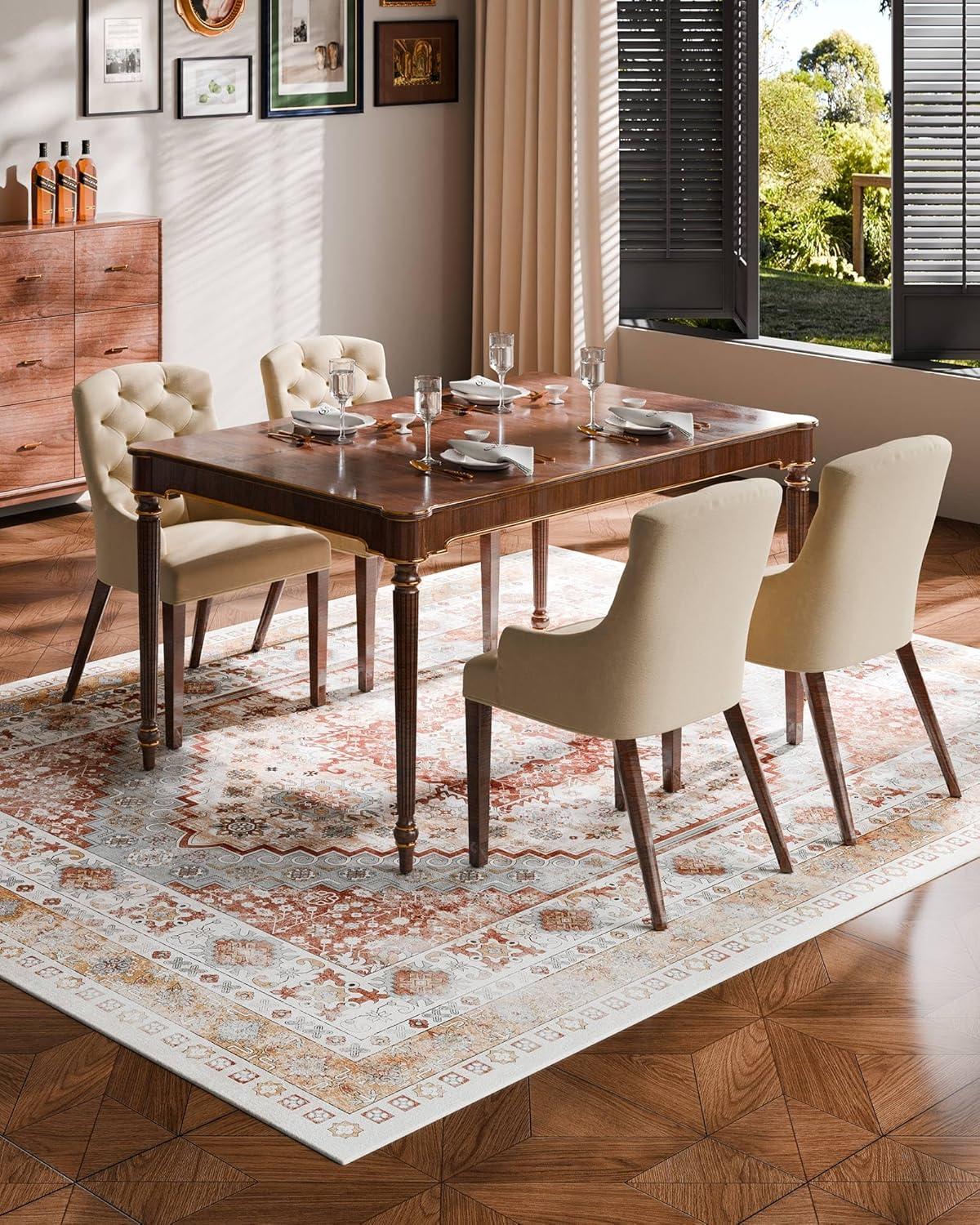imageVEVOR 6 x 9 ft Area Rug Large Washable Boho Rug NonSlip and TearResistant Soft Carpet Pet ampamp Child Friendly Bohemian Area Rugs Indoor Mat for Bedroom Living Room Kids Room Entryway GrayBrown Red