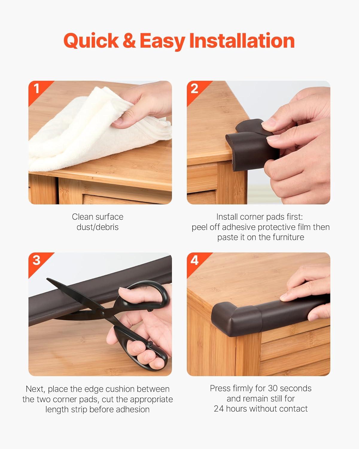 imageVEVOR Baby Proofing Edge Corner Protector 18 ft Edge Cushion 8 Corner Pads Soft NBR Foam 3M Adhesive Child Proof Table Safety Bumper Guards Easy Installation for Furniture Fireplace Protection