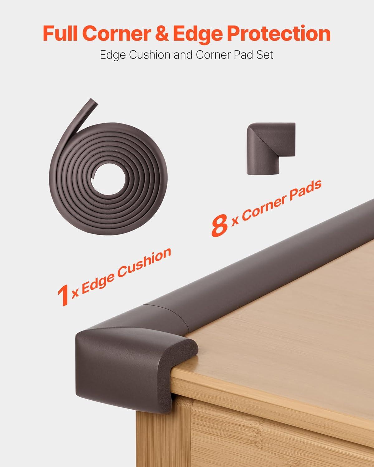 imageVEVOR Baby Proofing Edge Corner Protector 18 ft Edge Cushion 8 Corner Pads Soft NBR Foam 3M Adhesive Child Proof Table Safety Bumper Guards Easy Installation for Furniture Fireplace Protection